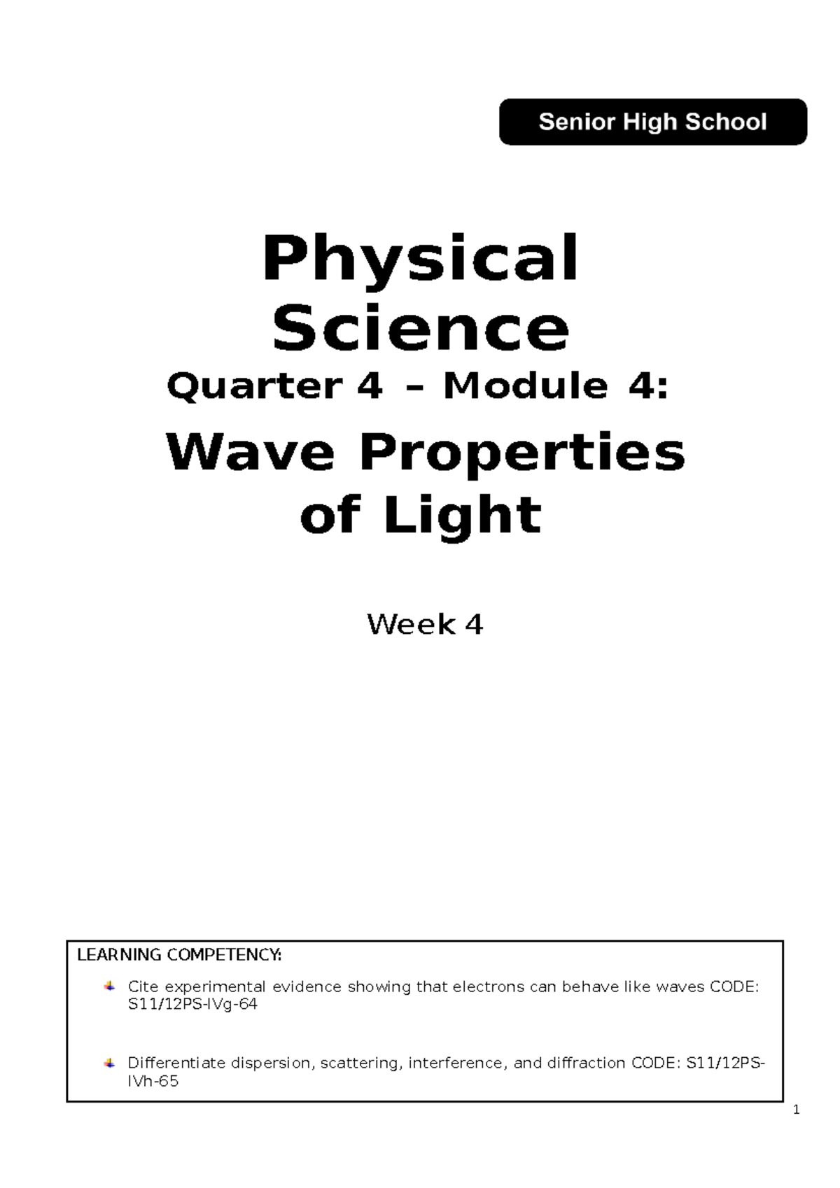 PS Q 4 M4 Xmnfm ffd Physical Science Quarter 4 Module 4 Wave 