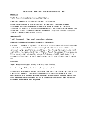 Personal Risk Management Plan - Shaikh Iftesam Student ID: 1117998 ...