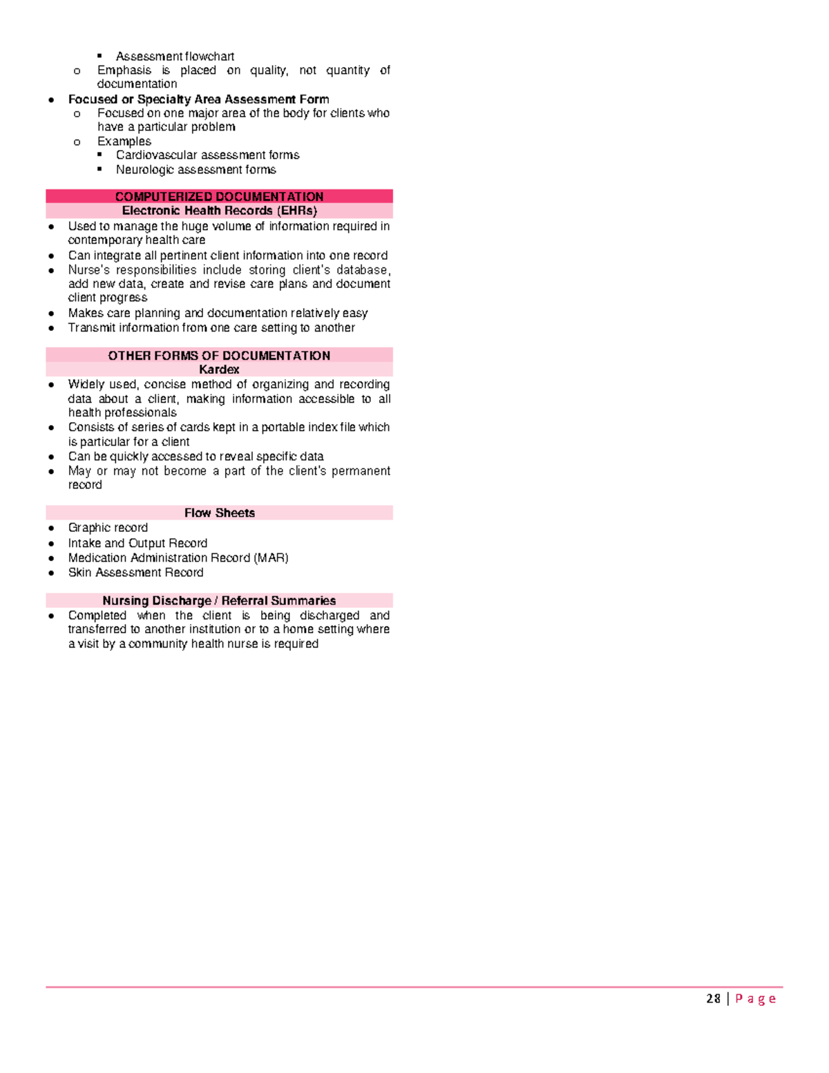 Computerized documentation 28 p a g e assessment flowchart o