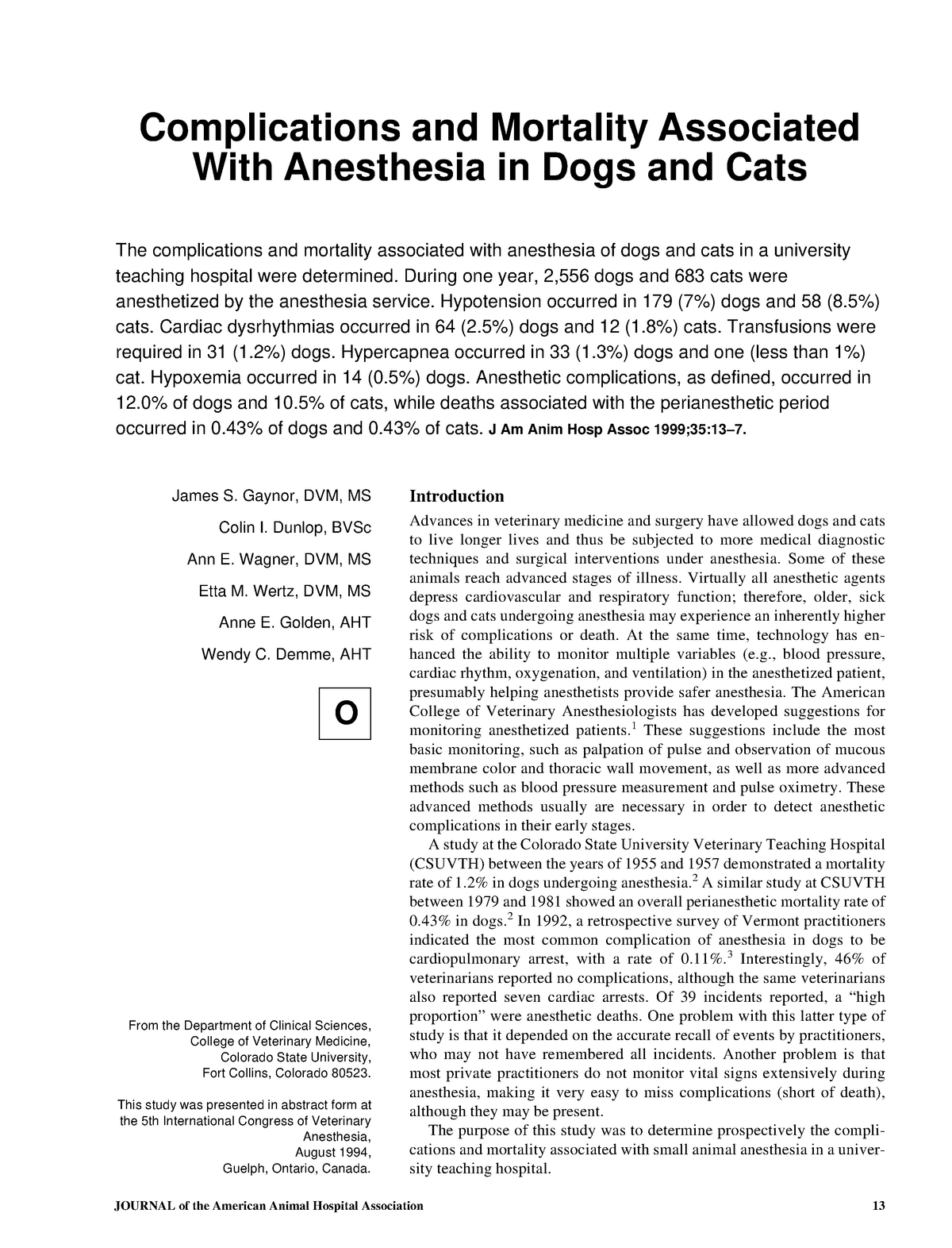 Jaaha 1999 35 1 - Revistae - JOURNAL Of The American Animal Hospital ...