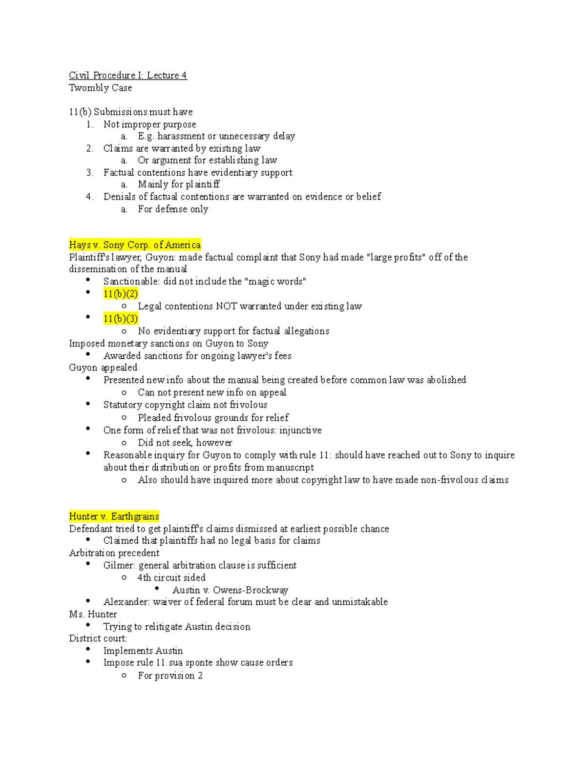 Civil Procedure Lecture 4: Twombly Case - Civil Procedure I: Lecture 4 ...