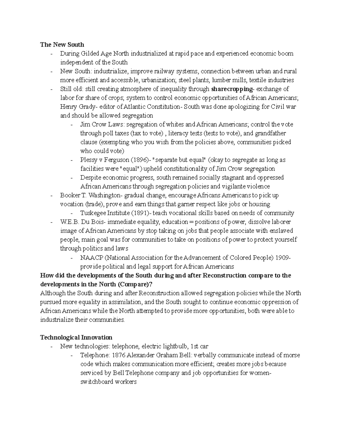 Gilded Age + Industrial Revolution The New South During Gilded Age