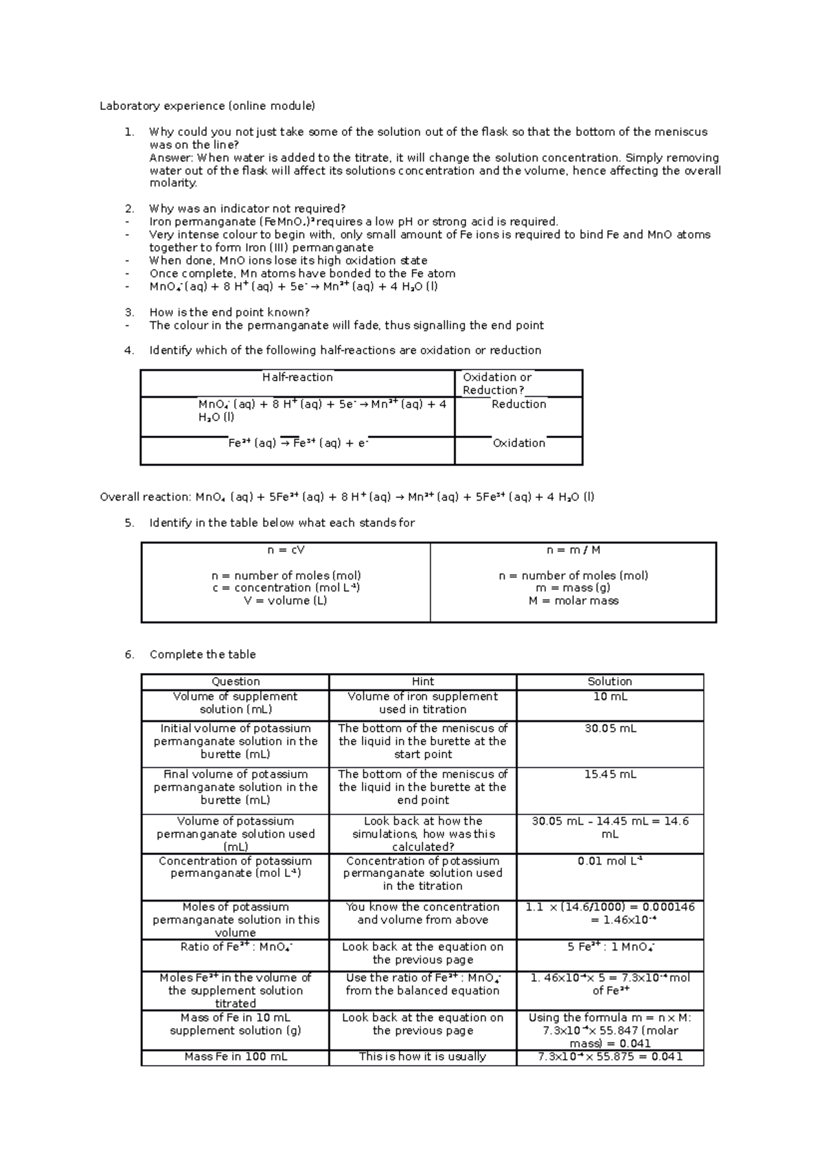Laboratory experience chem1090 Laboratory experience module