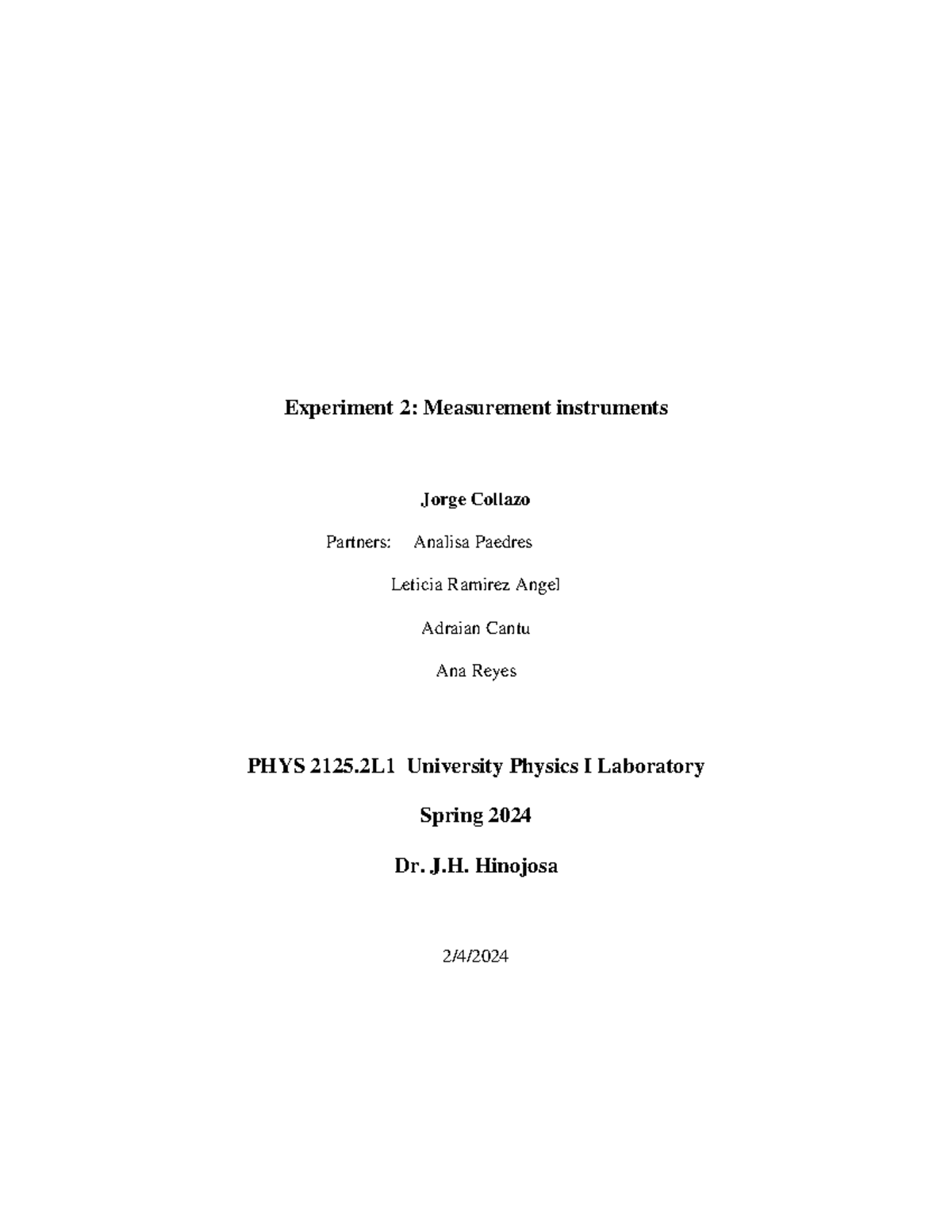 Labreport+2 - lab report 2 - Experiment 2: Measurement instruments ...