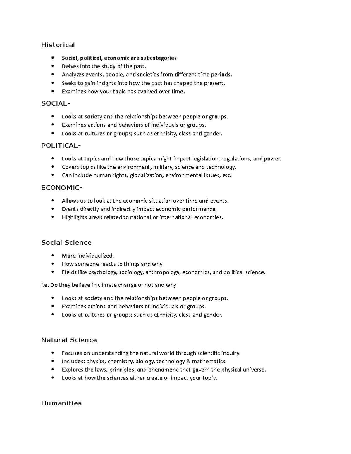 Liberal Arts Lenses Notes Historical Social Political Economic Are Subcategories Delves Into 7888