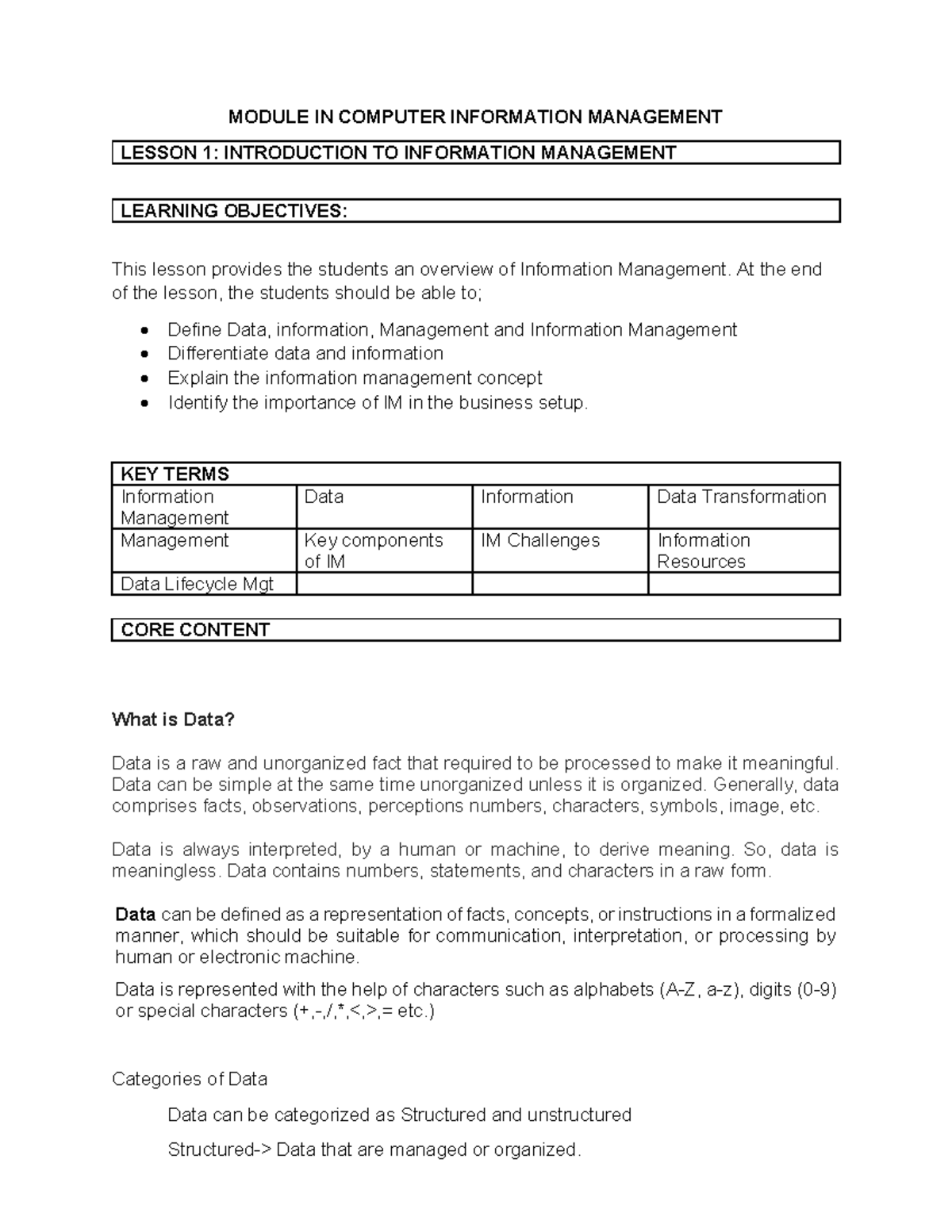 Lesson 1 Introduction to Information Management - MODULE IN COMPUTER ...