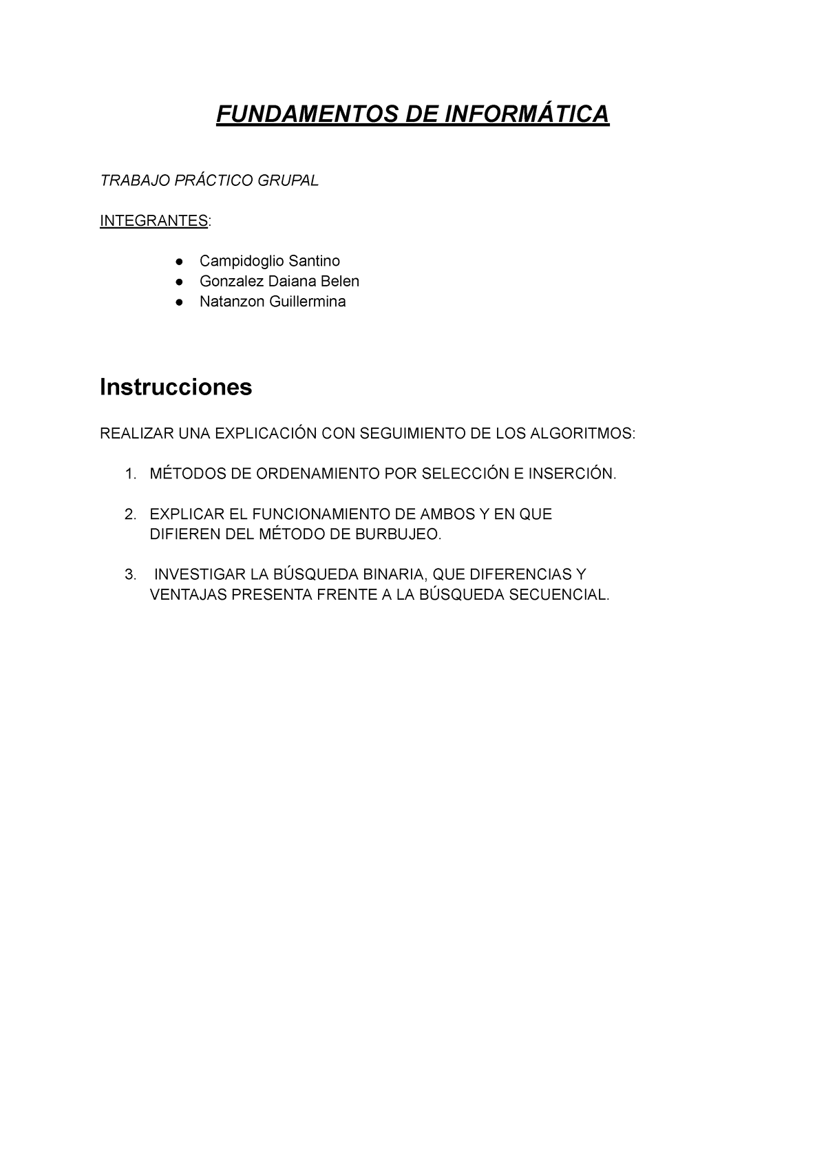 Tp Fundamentos De Informatica Fundamentos De InformÁtica Trabajo