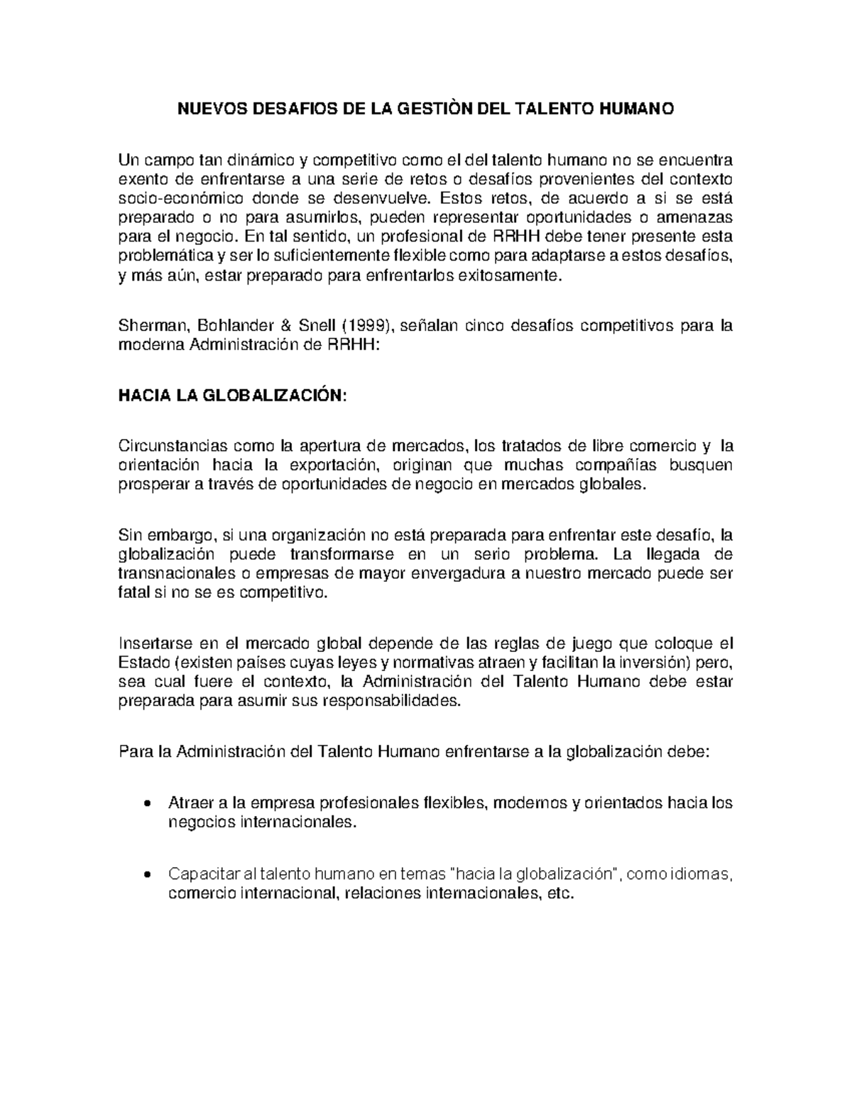 Nuevos Desafios DE LA Gestión DEL Talento Humano - NUEVOS DESAFIOS DE ...