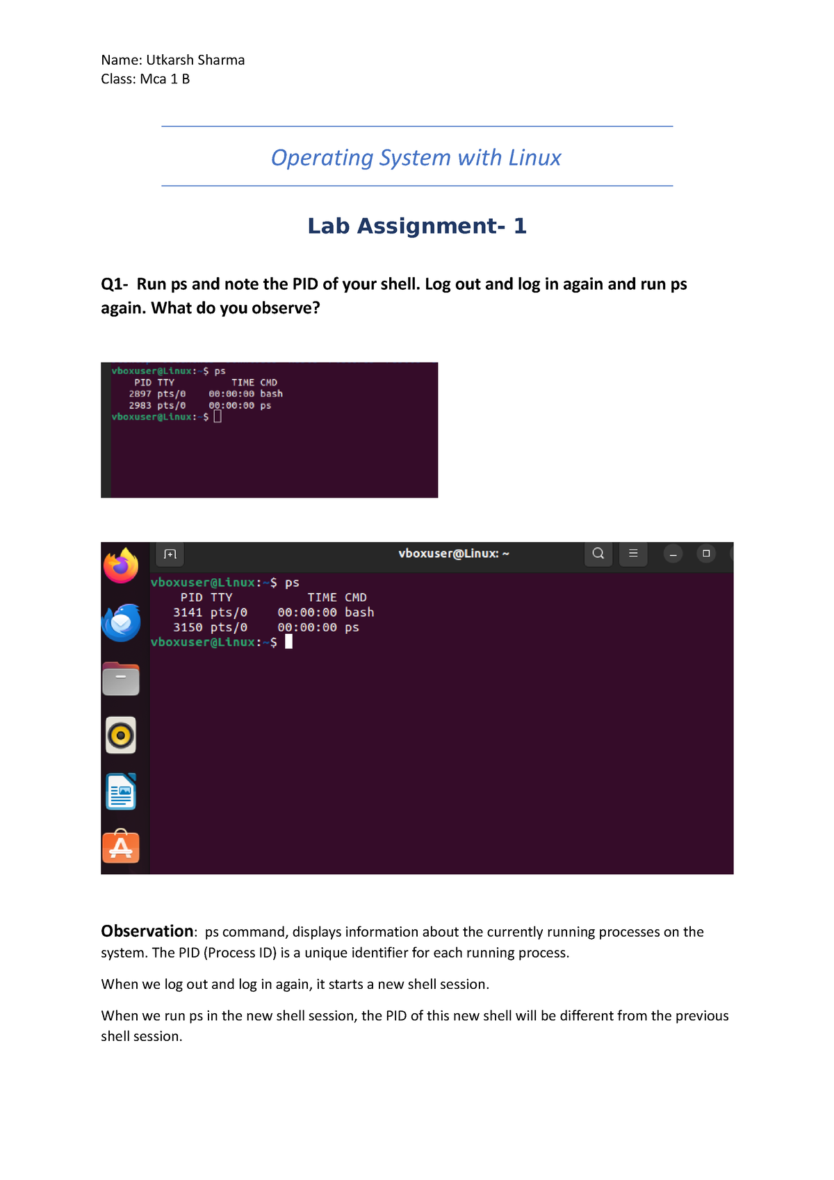 OS Lab 1 - Operating System With Linux Practical File - Class: Mca 1 B ...