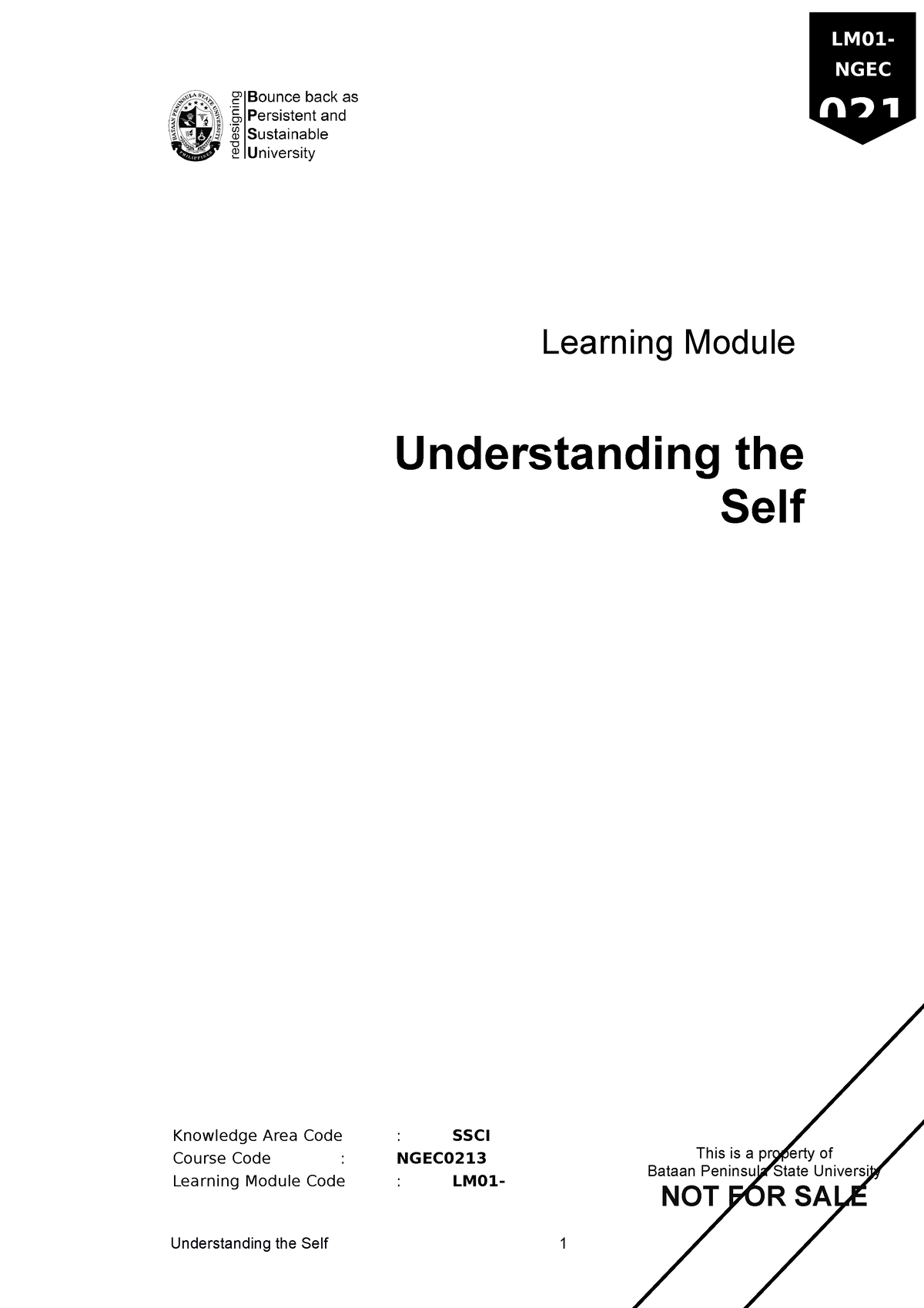 UTS  Module 1   Understanding The Self   Module In GE 1 Understanding