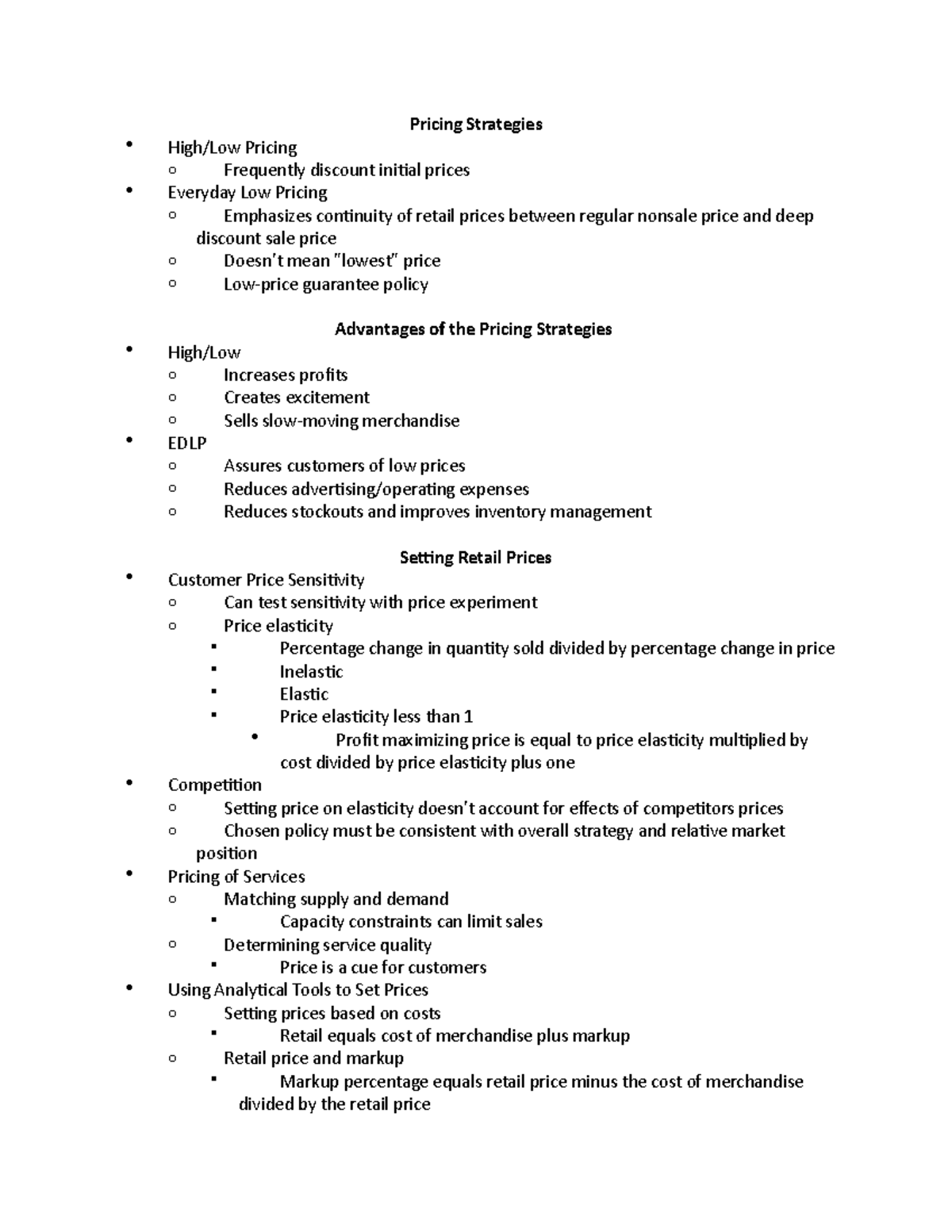 Mktg 361 Chapter 13 - Lecture notes 13 - Pricing Strategies High/Low ...