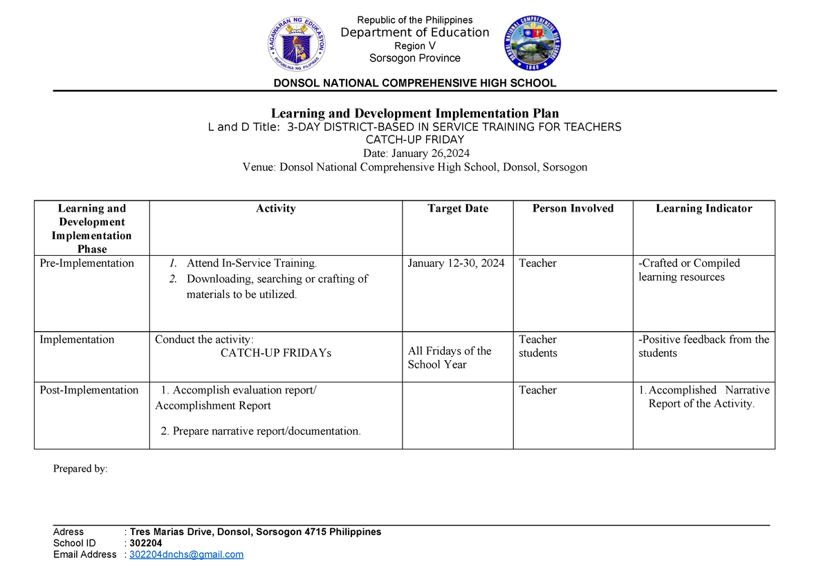 Implementation-Plan- Catch-UP - Republic of the Philippines Department ...