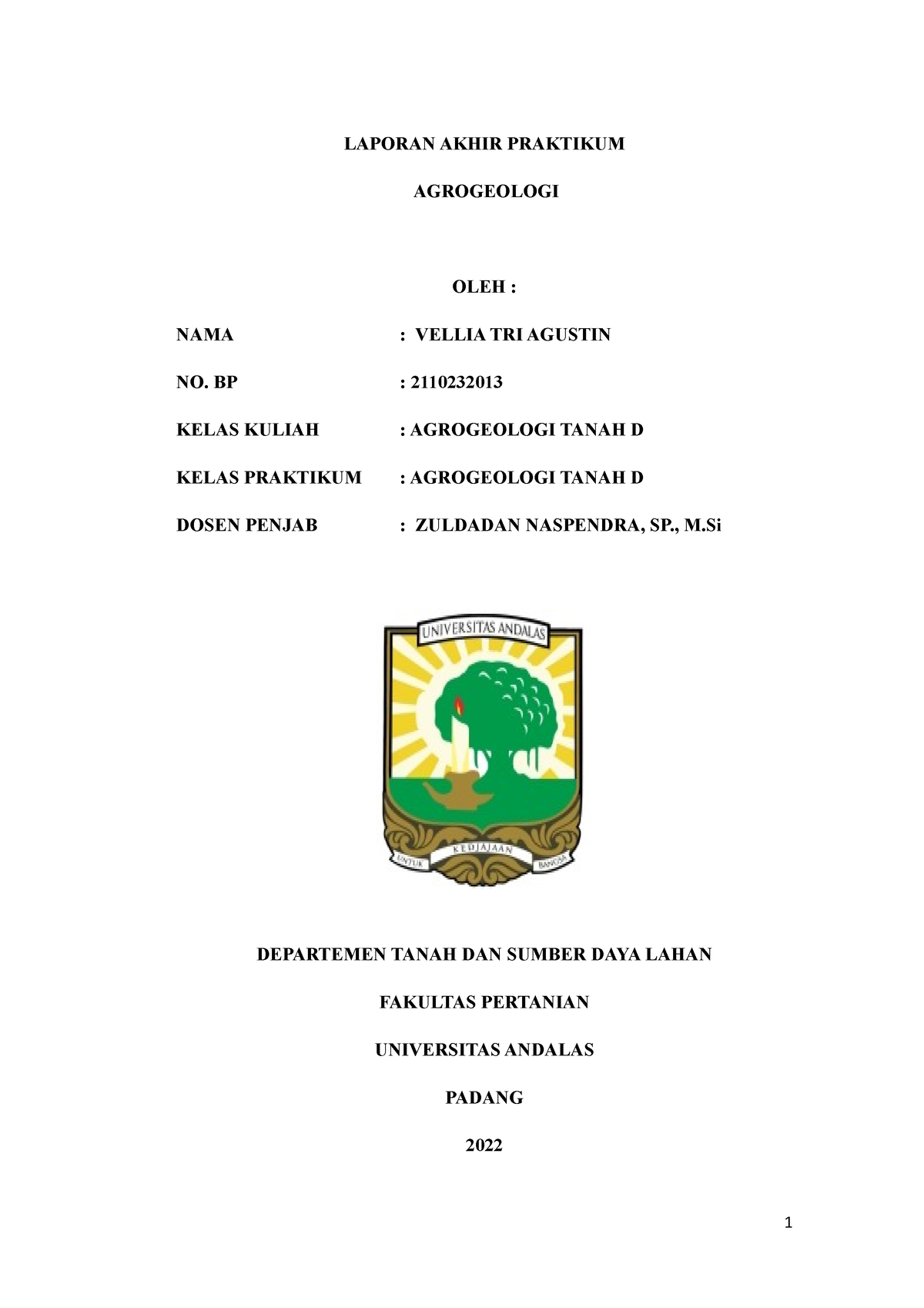 Laporan Akhir Praktikum - LAPORAN AKHIR PRAKTIKUM AGROGEOLOGI OLEH ...