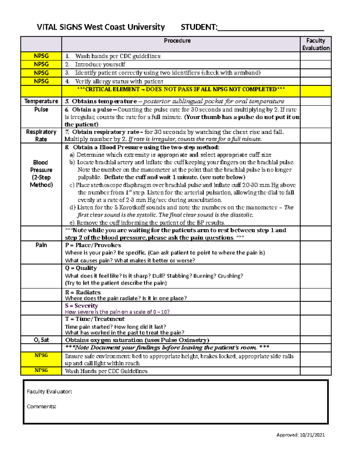 N101L-Vital Signs Validation Sheet - VITAL SIGNS West Coast University ...