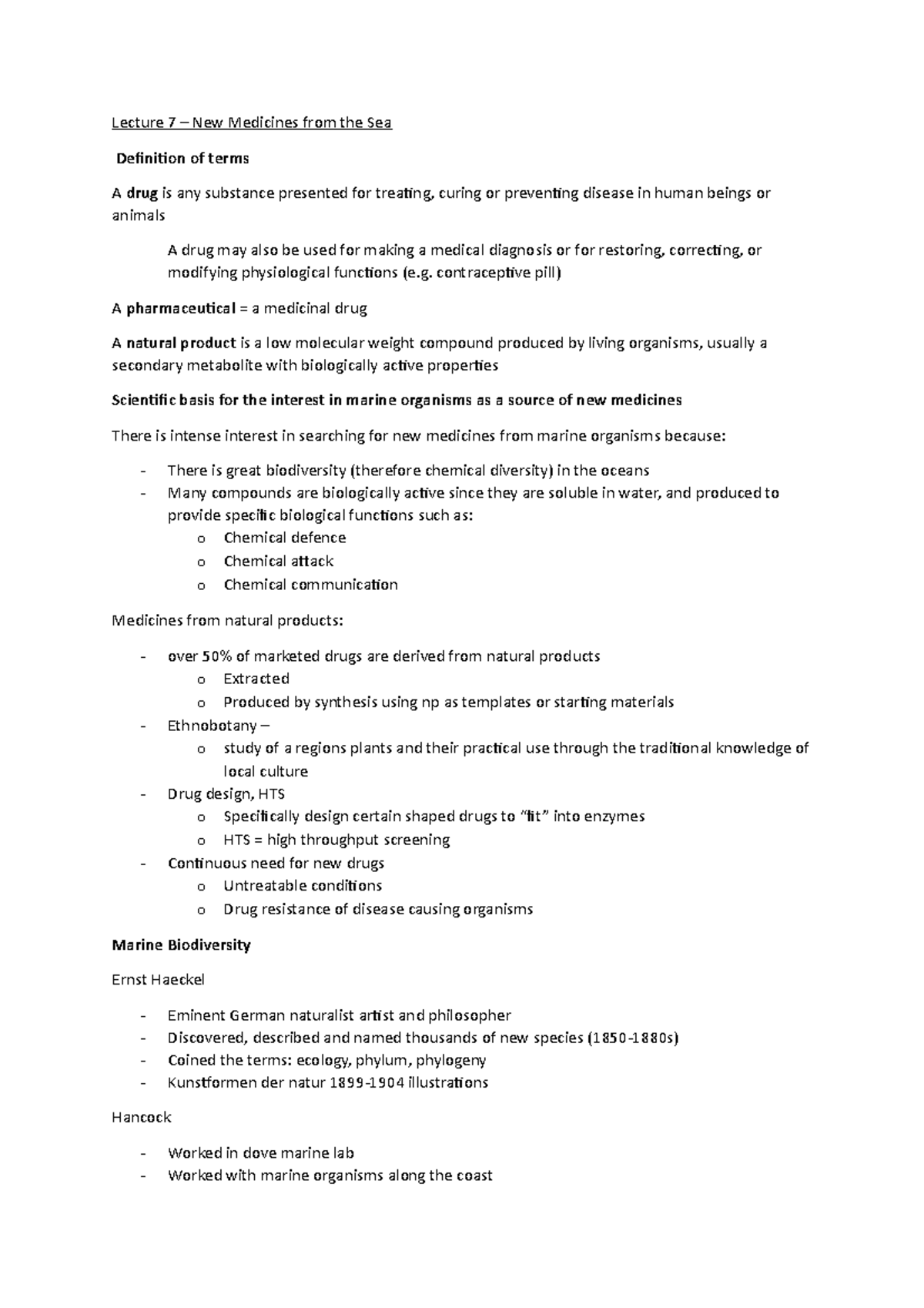 7. New medicines from the Sea - Lecture 7 – New Medicines from the Sea ...