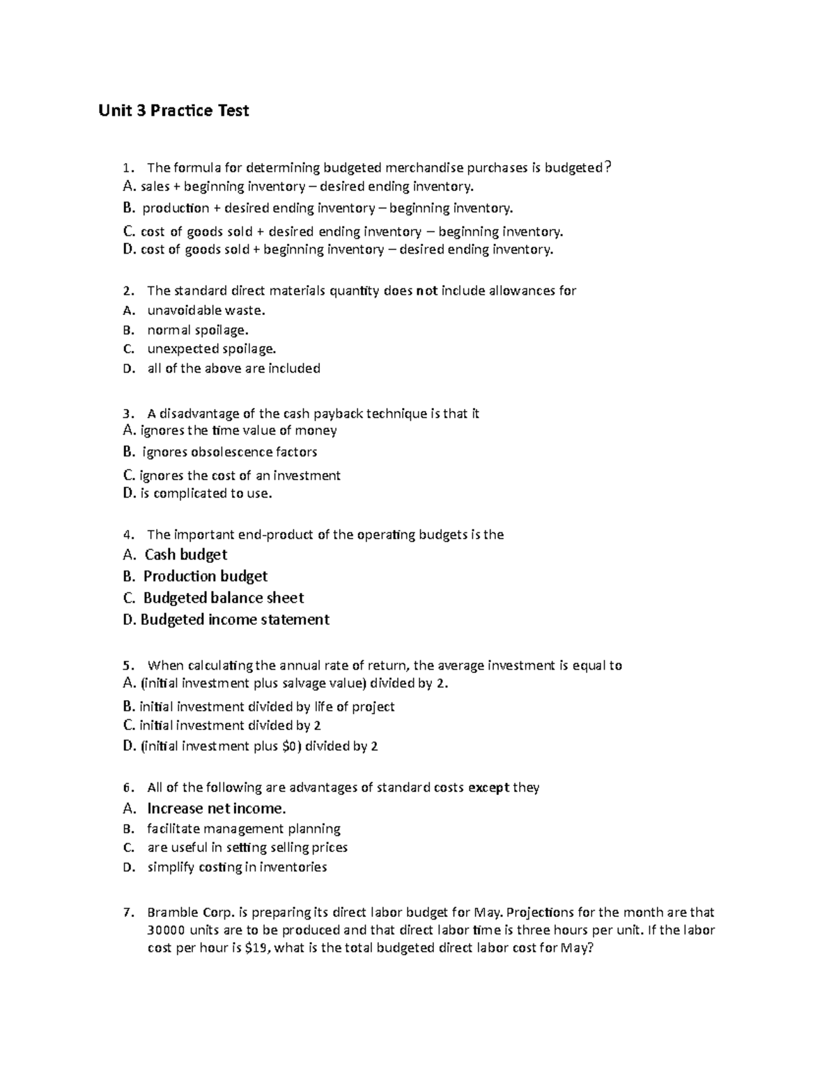 Unit 3 PT These are practice materials for Intro. to Accounting I