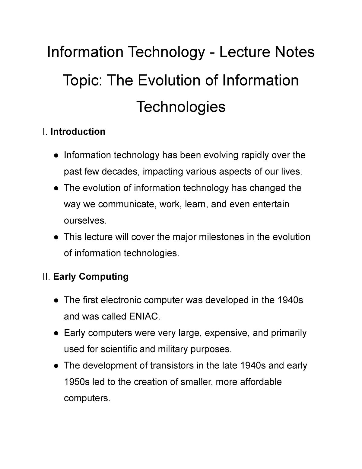 evolution of information technology essay