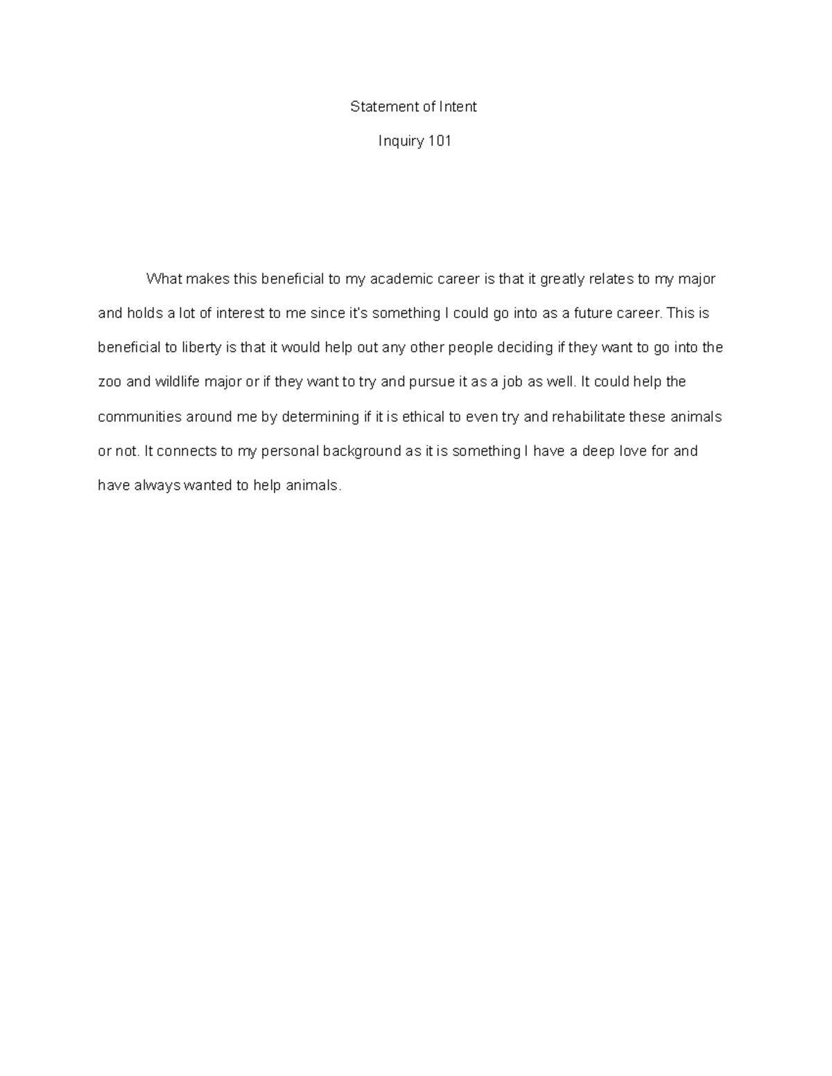 INQR 101 Statement of intent Statement of Intent Inquiry 101 What