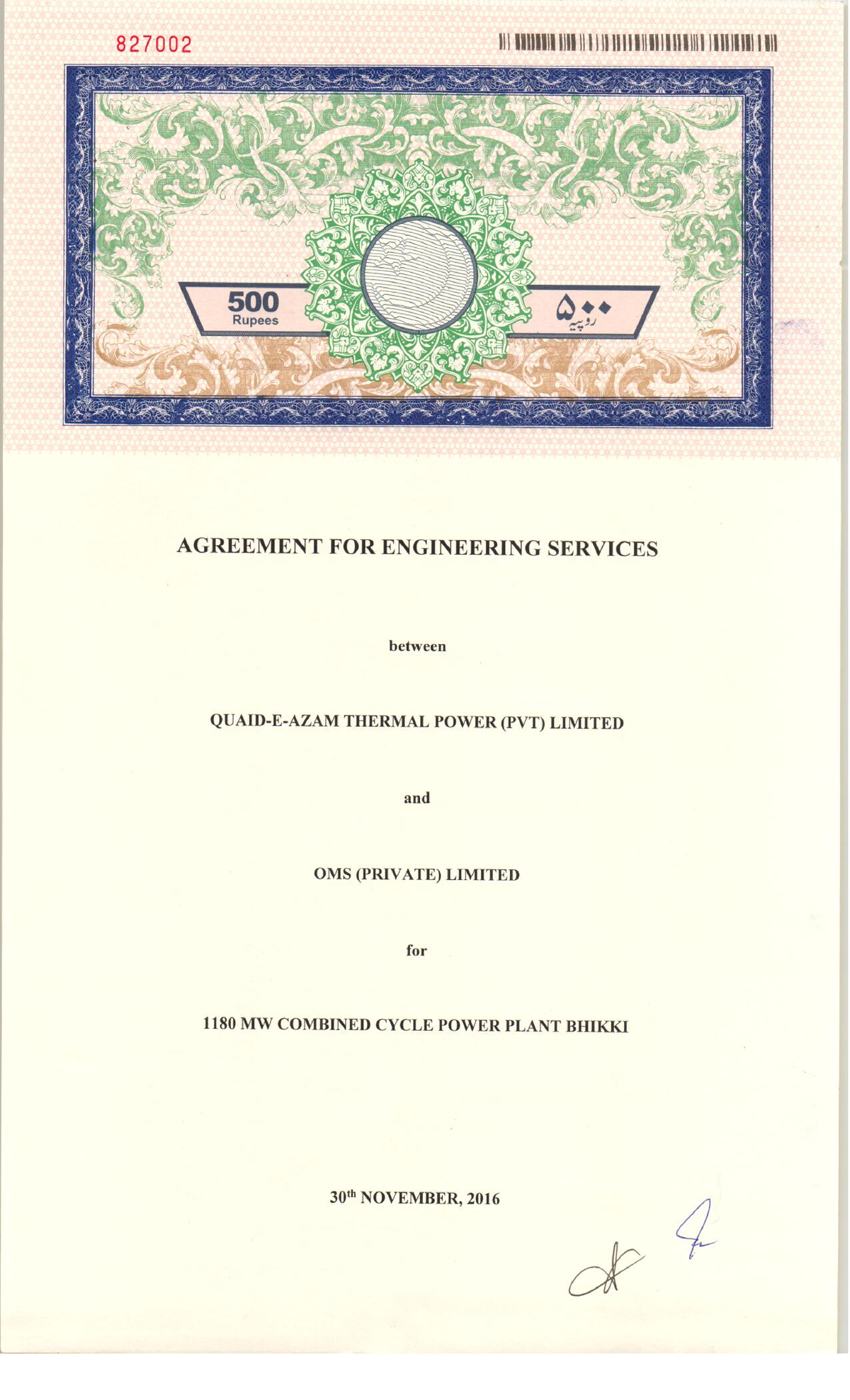 Agreement for Engineering Services - 827002 500 Rupees AGREEMENT FOR ...