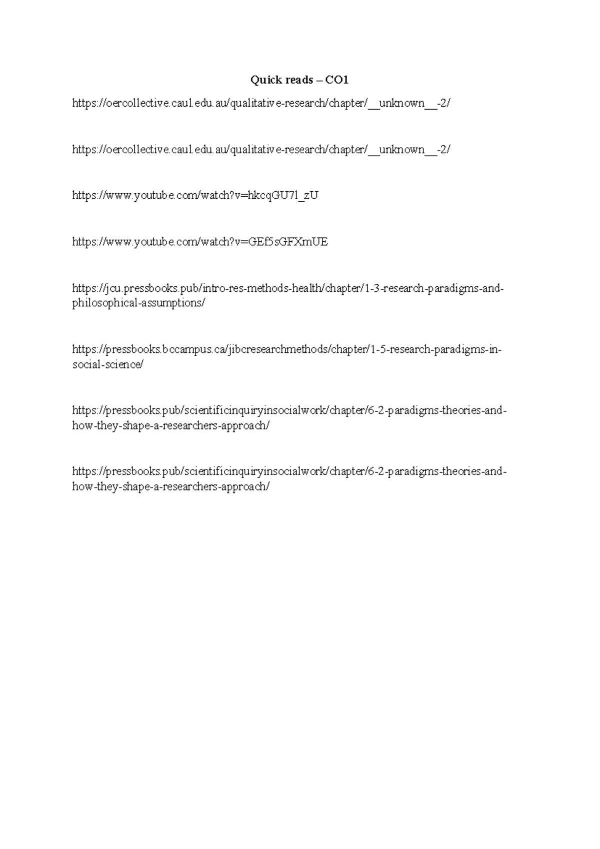 Quick reads qual unit 1 Quick reads CO Studocu