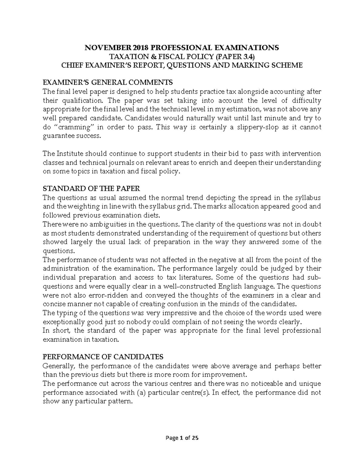 Taxation Fiscal Policy Paper 3 - NOVEMBER 2018 PROFESSIONAL ...