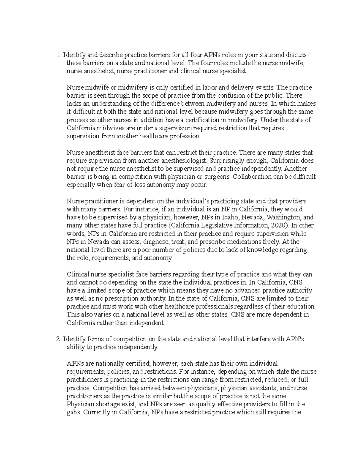 NR506 Week 1 Discussion Identify and describe practice barriers for