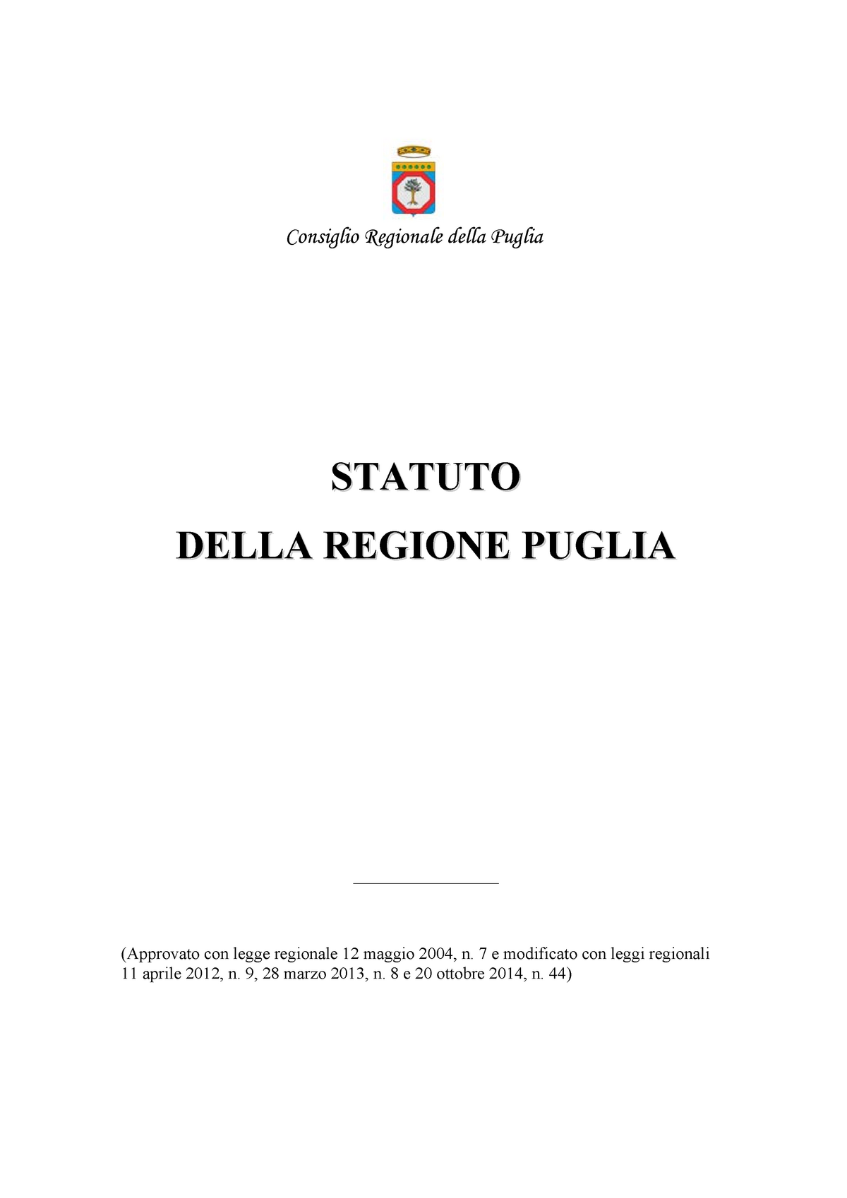 Statuto Regionale Puglia - Diritto Regionale E Degli Enti Locali ...