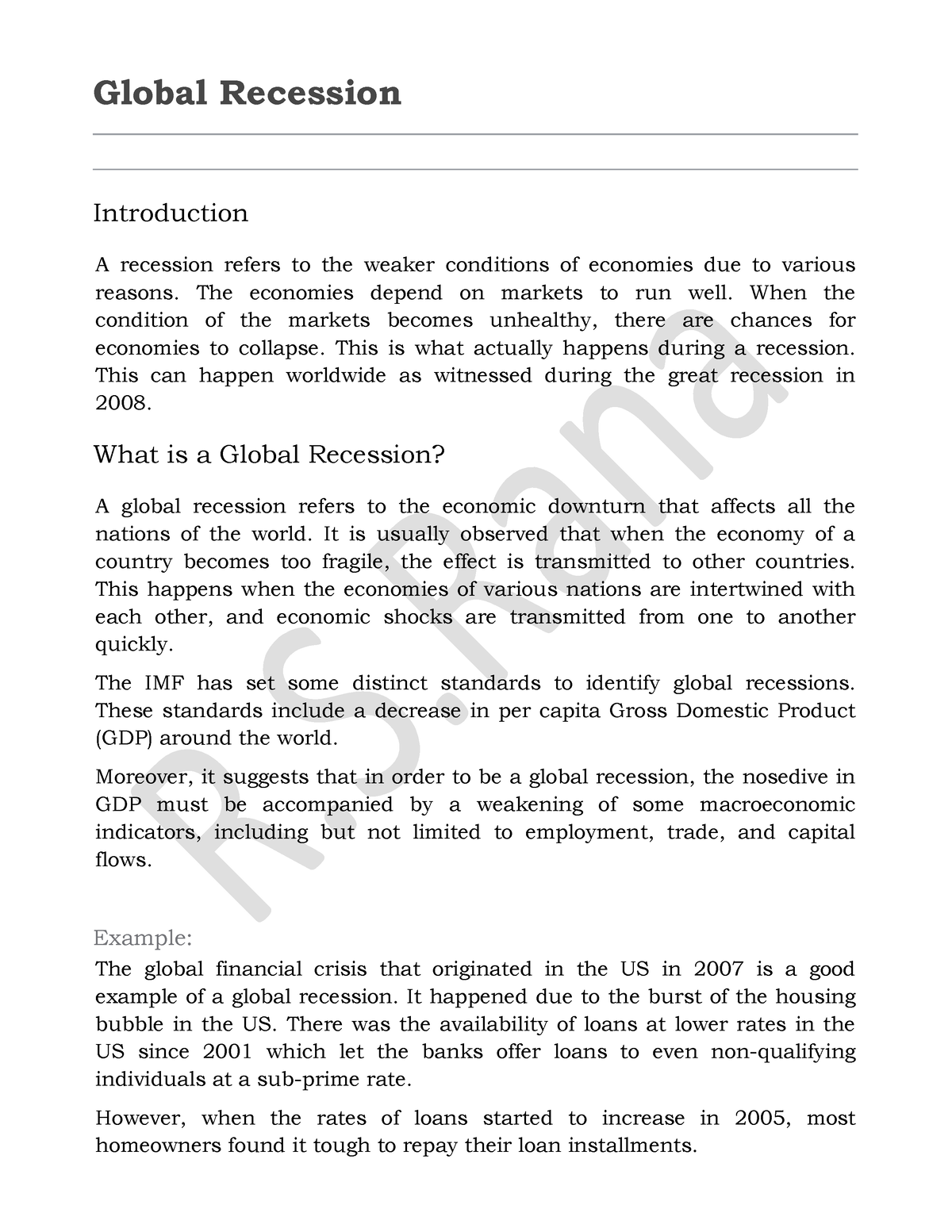 global recession research paper