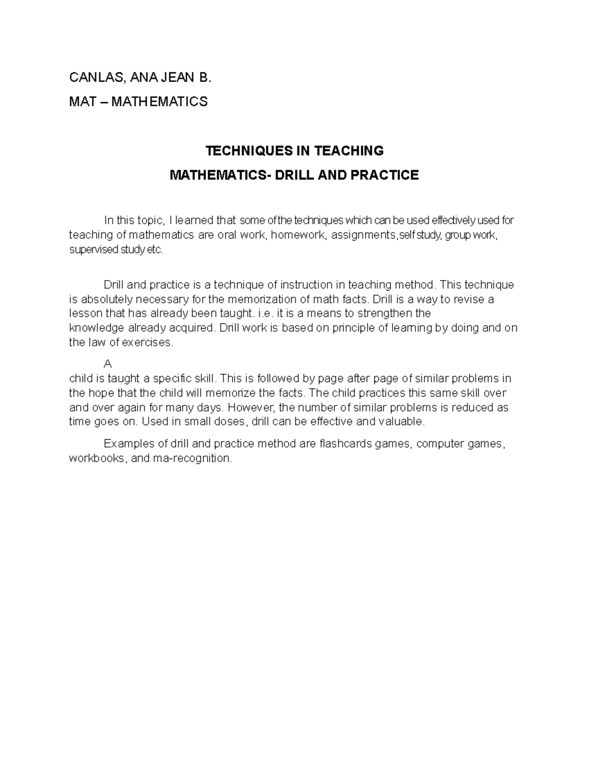 Drill and Practice - For more information and reference - CANLAS, ANA ...