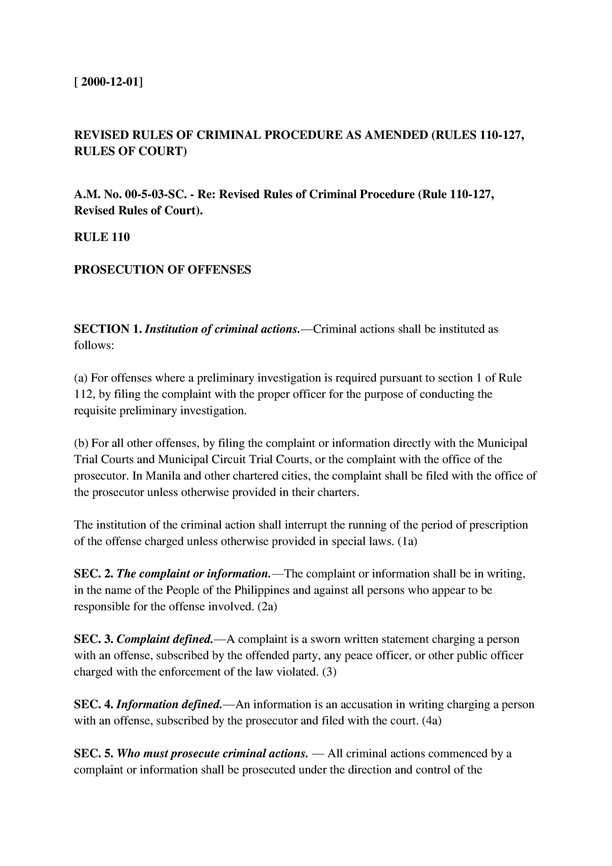 Revised Rules on Criminal Procedure - Rem II - [ 2000-12-01] REVISED ...