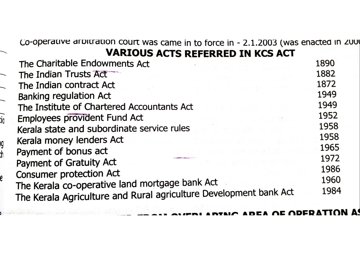 Various Acts Referred In KCS Act - B. Com Co. Operation - Studocu