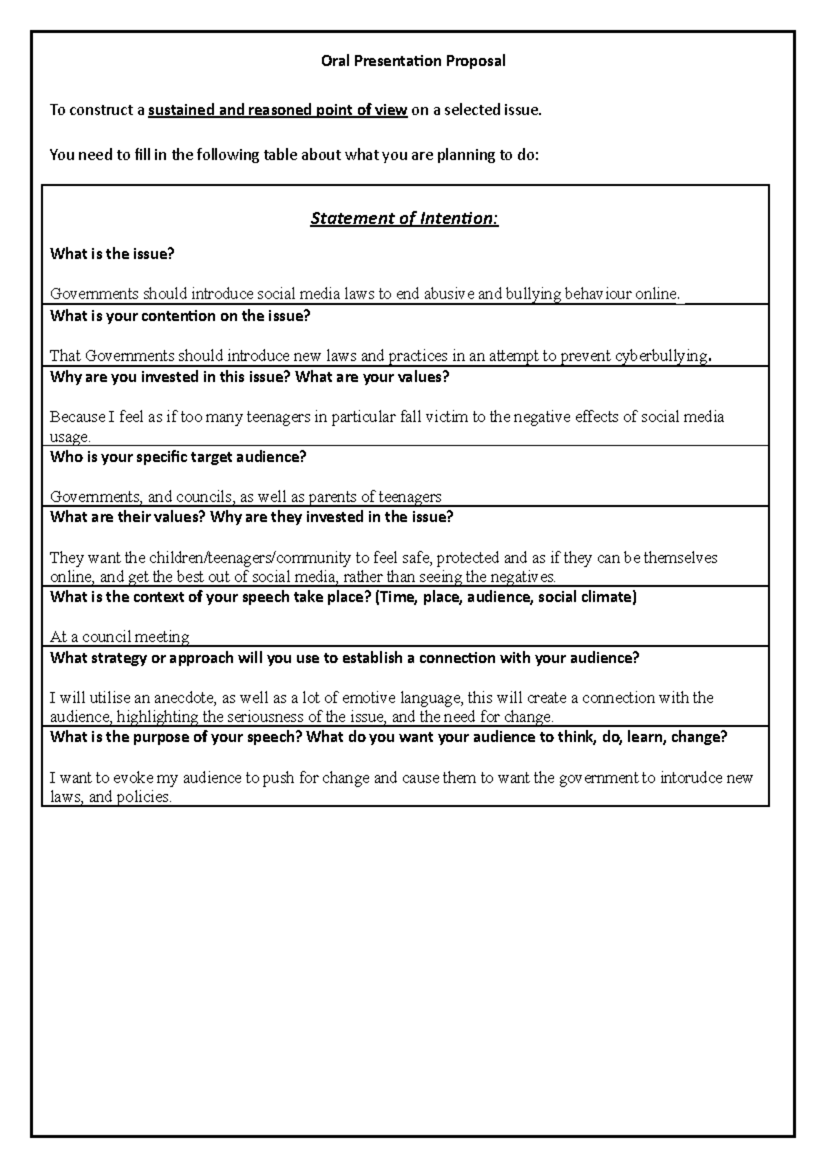 Oral Presentation Proposal - You need to fill in the following table ...