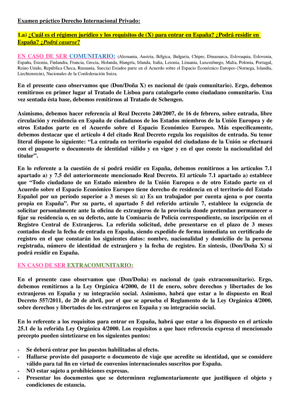 Caso Praìctico Dipr Examen Convocatoria Ordinaria Examen Práctico Derecho Internacional 1803