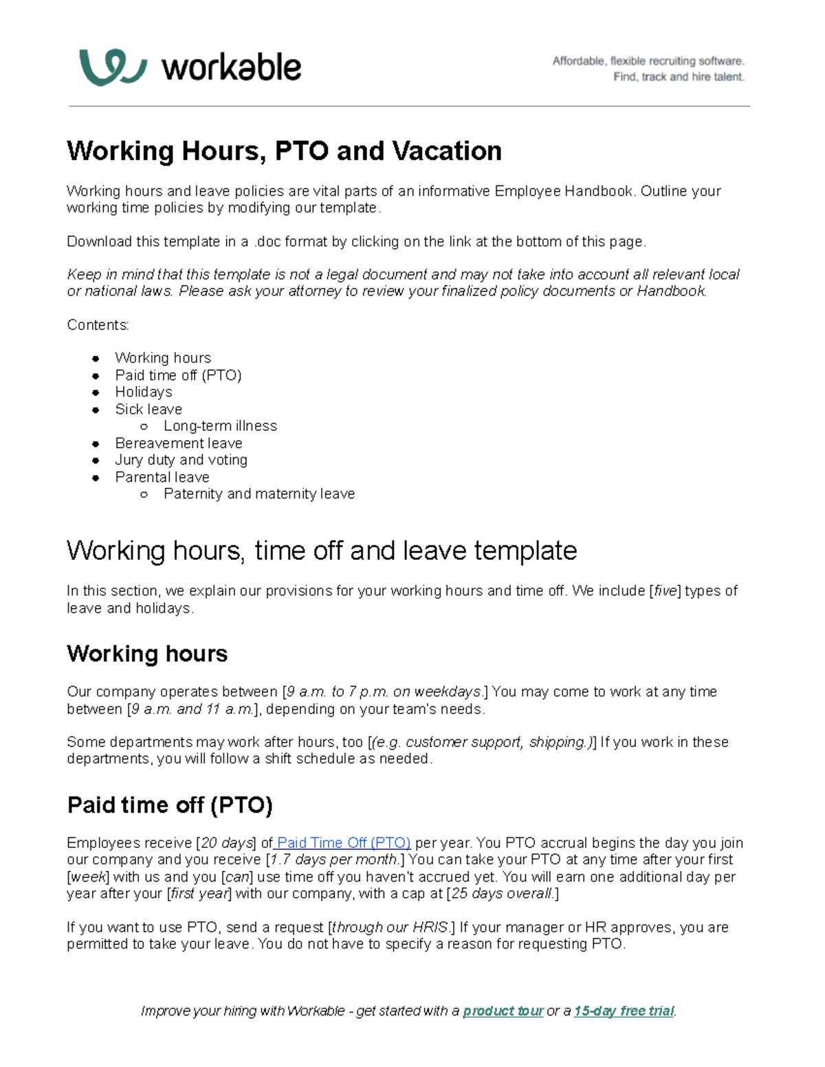 Working Hours PTO and Vacation Working Hours PTO And Vacation 