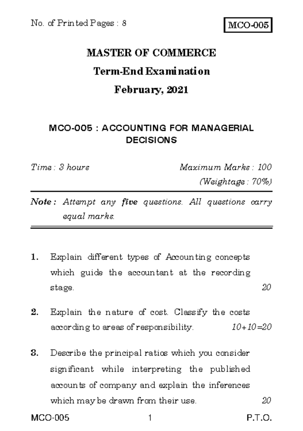 MCO-5 (13) - Question paper of master of commerce second year - MCO-005 ...