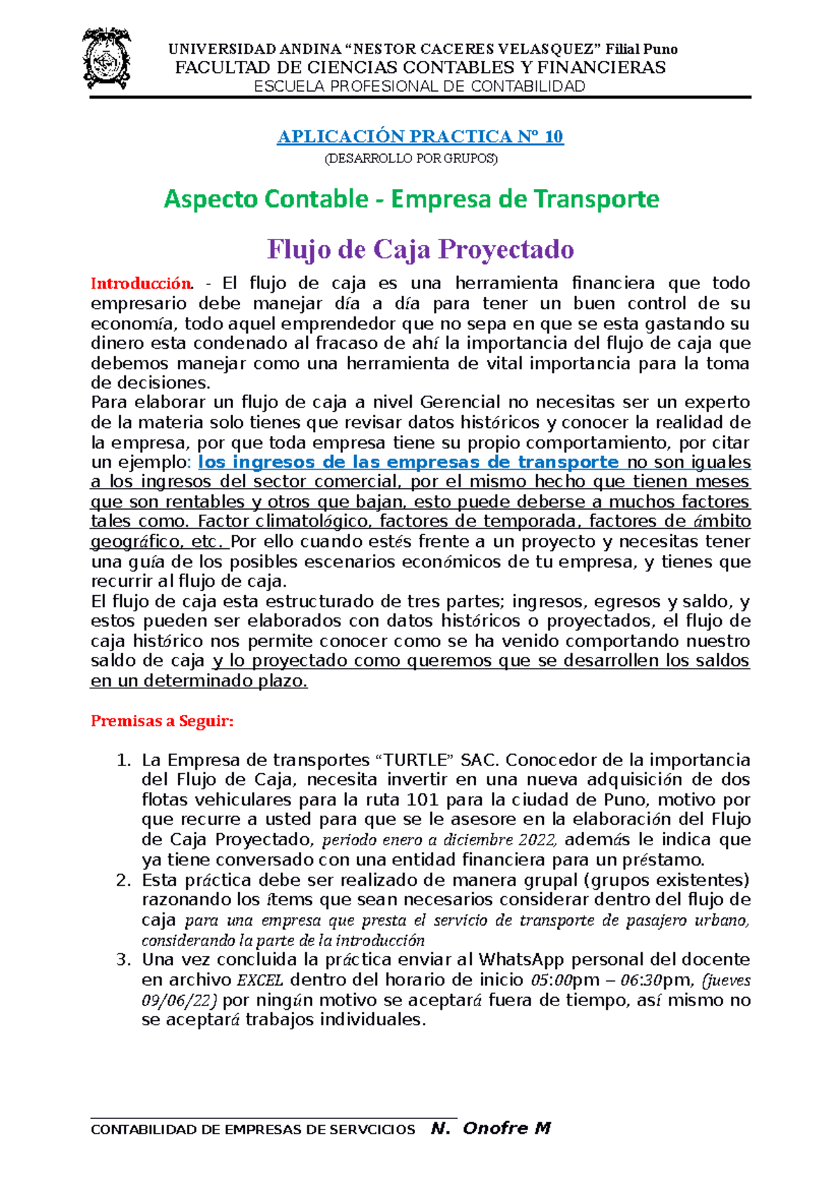 AP 10 Aspecto Contable Transporte - UNIVERSIDAD ANDINA “NESTOR CACERES ...