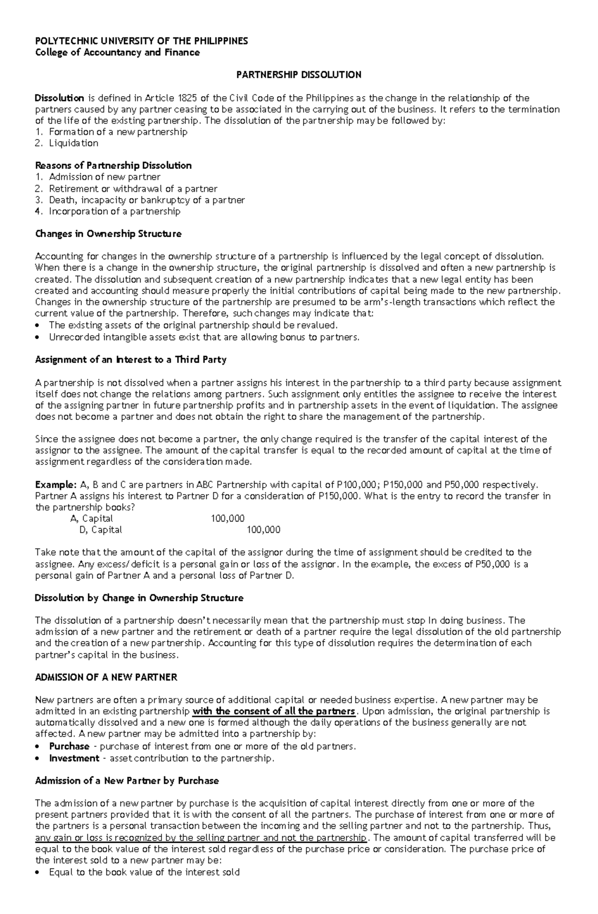 Accounting for Partnership Dissolution - POLYTECHNIC UNIVERSITY OF THE ...