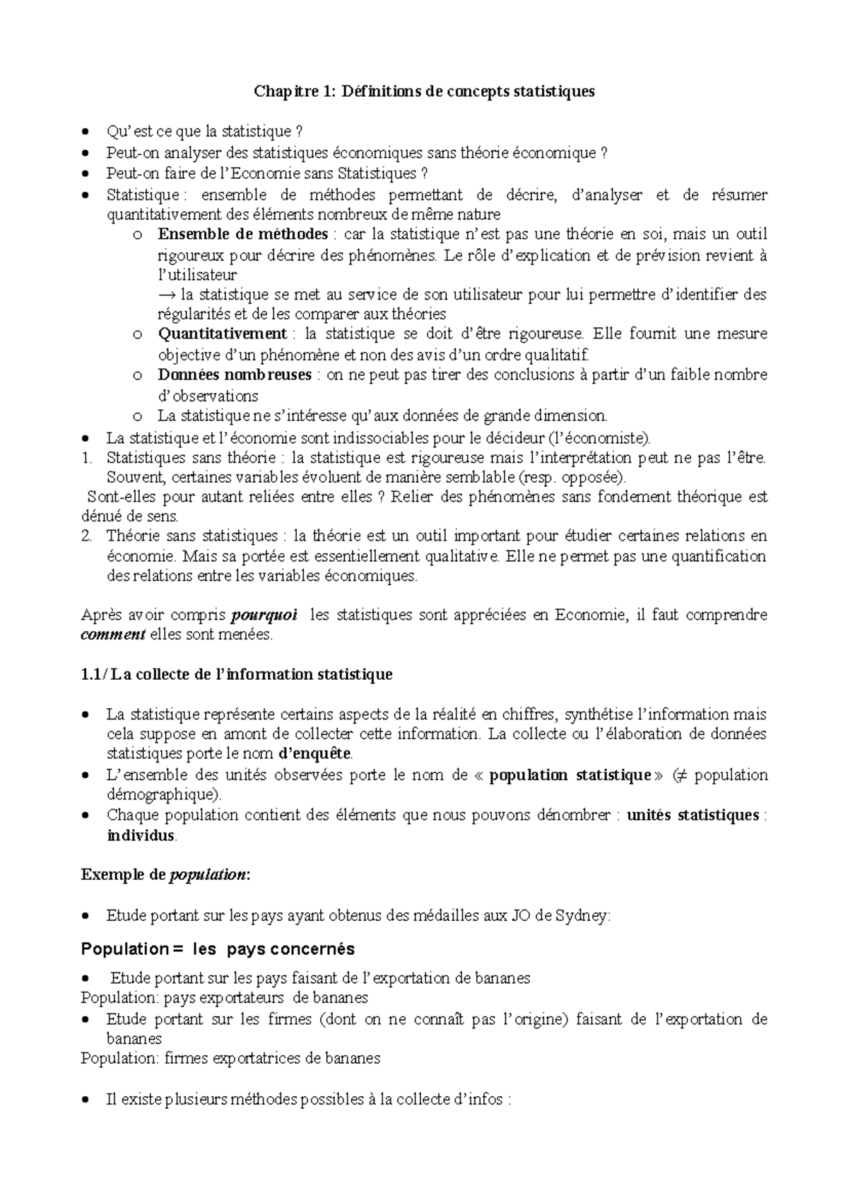 Cours Statistiques L1 - Chapitre 1: De Concepts Statistiques Ce Que La ...