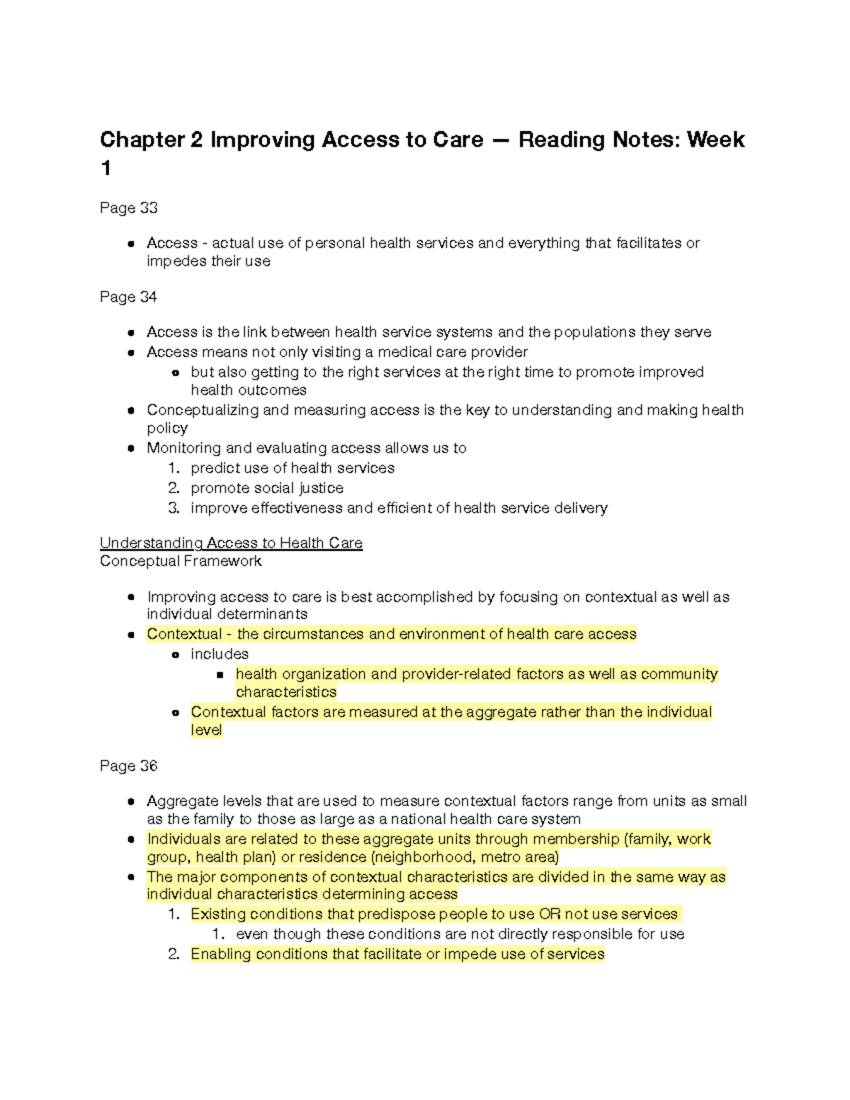 Hit Pol 100 - Ch. 2 Improving Access to Care - Reading Notes - Chapter ...