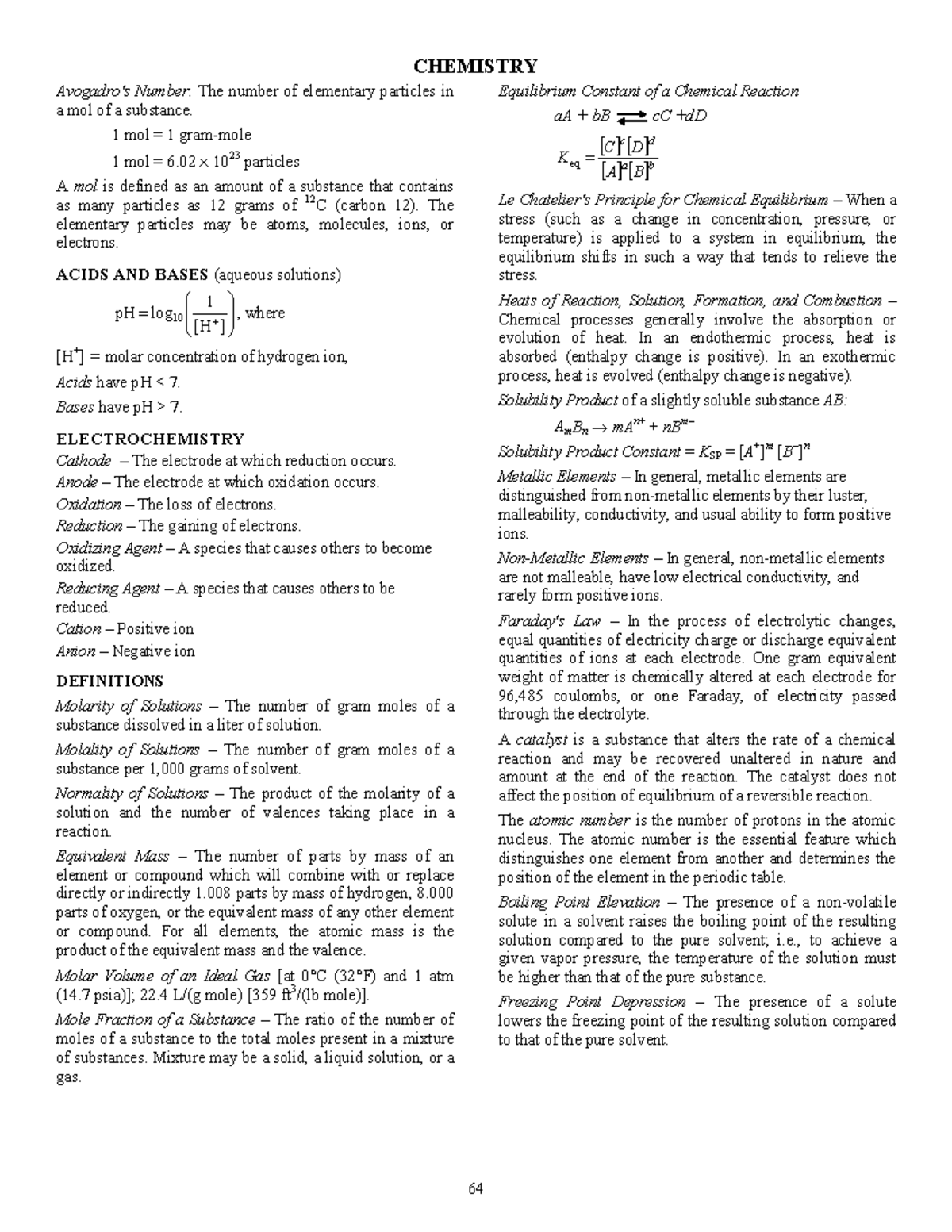 chemistry bases you should know at first - 64 CHEMISTRY Avogadro's ...