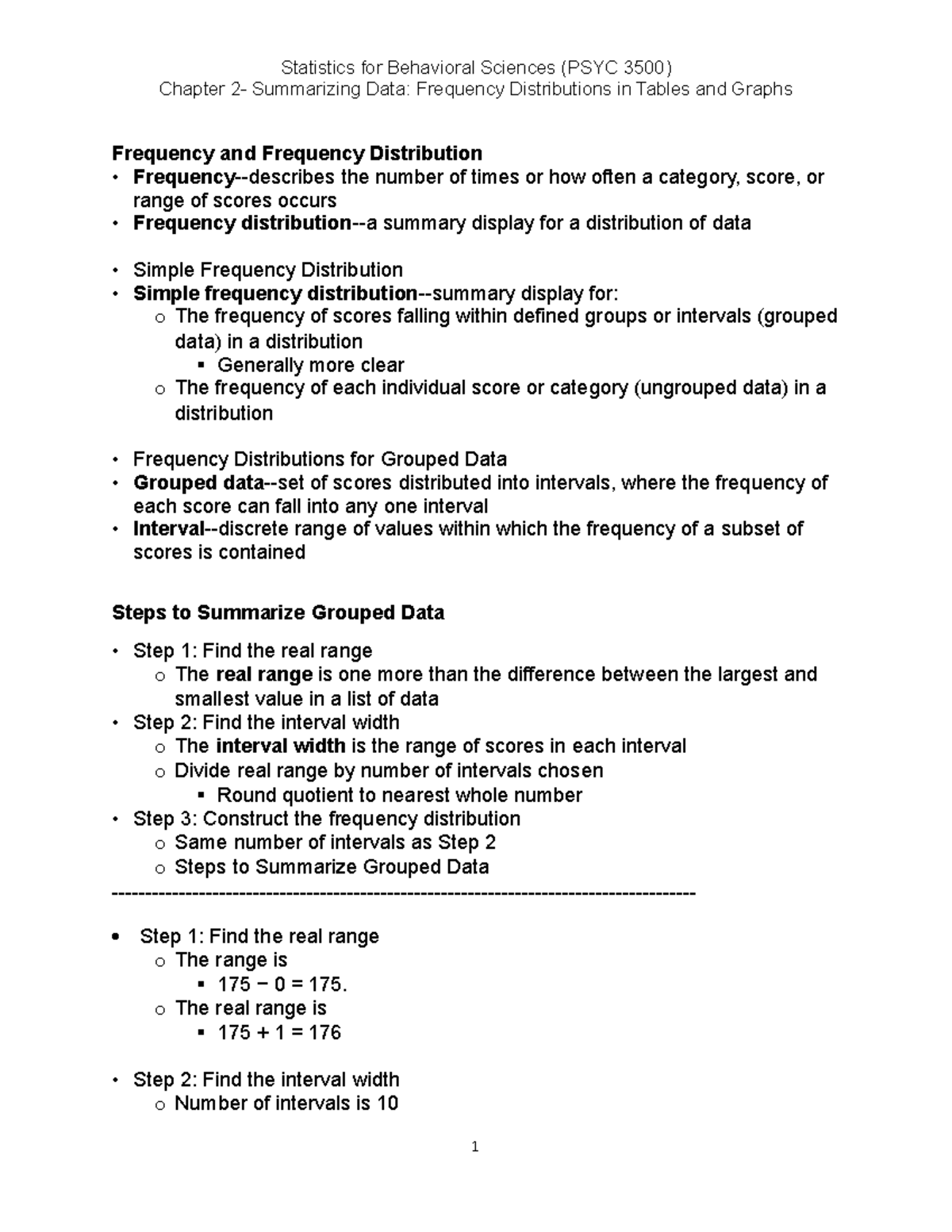 2021-PSYC 3500 Statistics Chapter 2 Notes-2A - Chapter 2- Summarizing ...