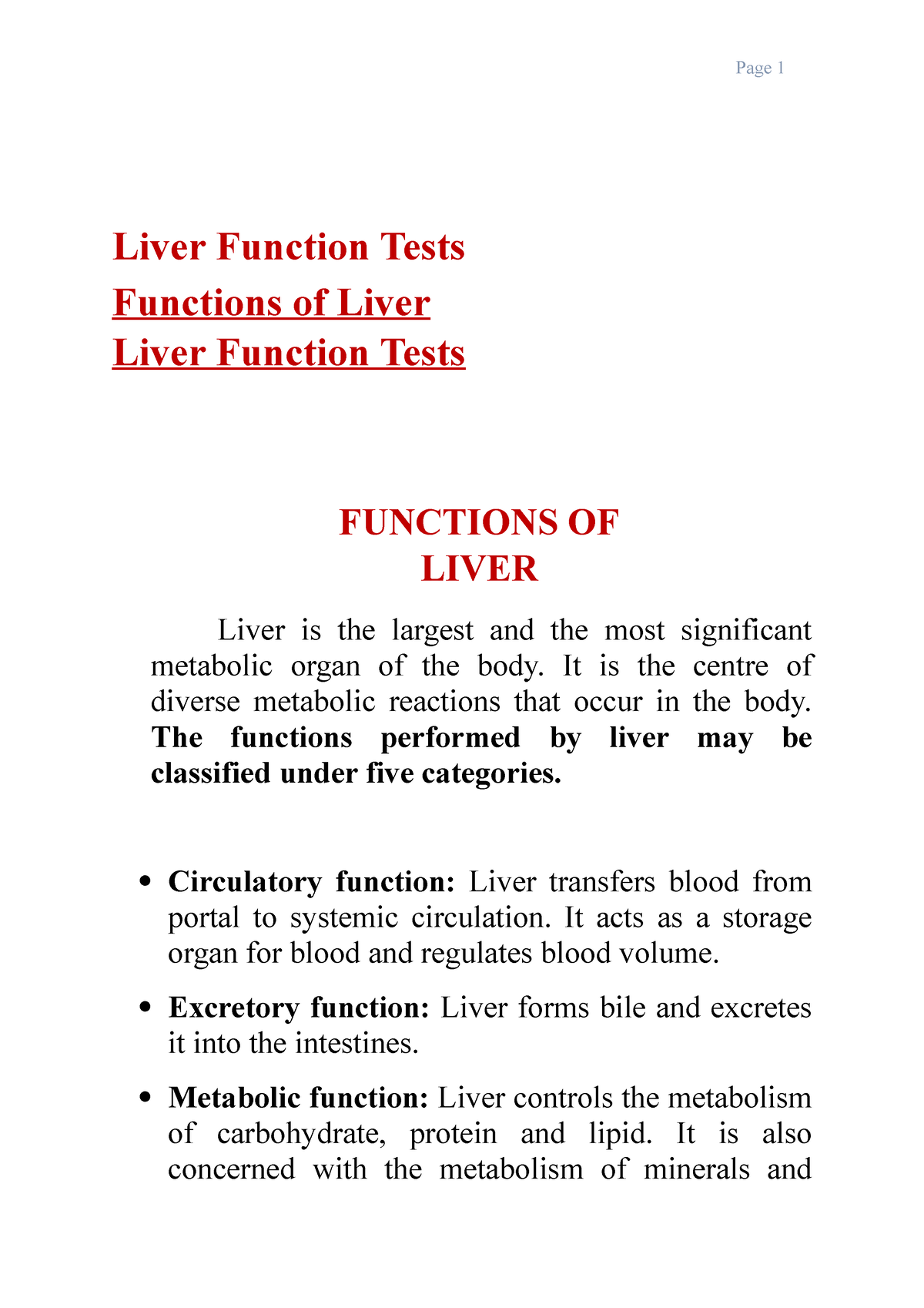 write an essay on liver function test