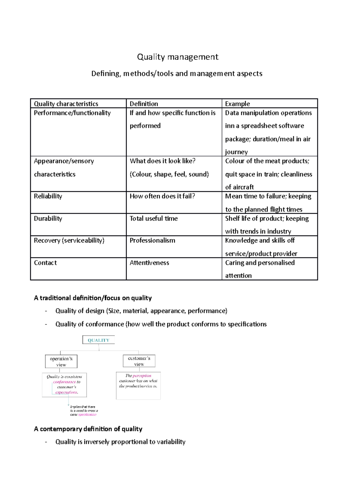 Quality management - Quality management Defining, methods/tools and ...