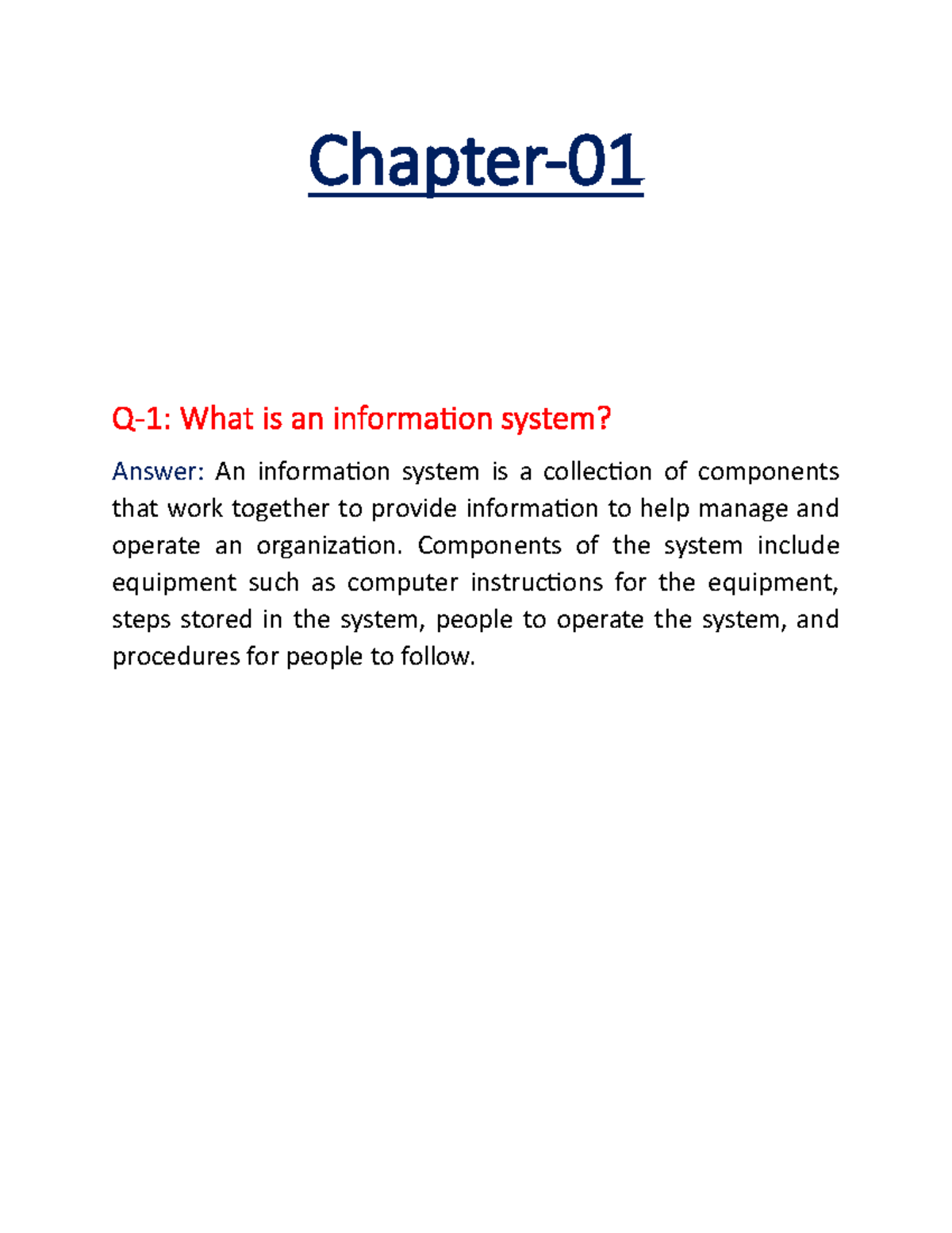 Information System In Business Chapter 1 Qus Ans - Chapter- 01 Q- 1 ...