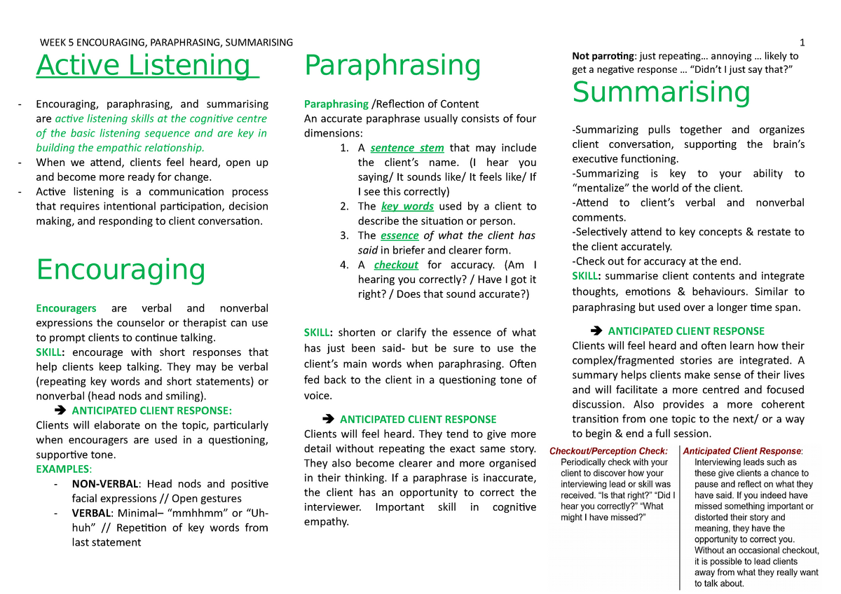 paraphrasing in counselling definition