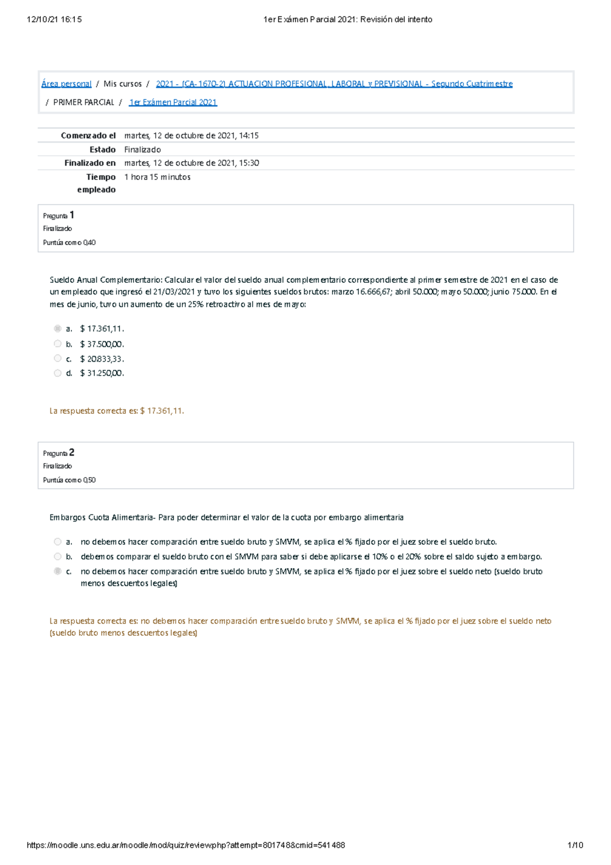 1er Exámen Parcial 2021 Revisión Del Intento - Área Personal/Mis Cursos ...