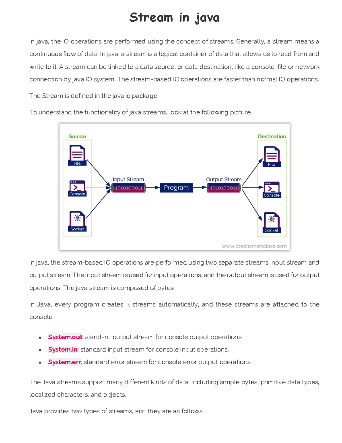 Unit-2 Streams in java - good - Stream in java In java, the IO ...
