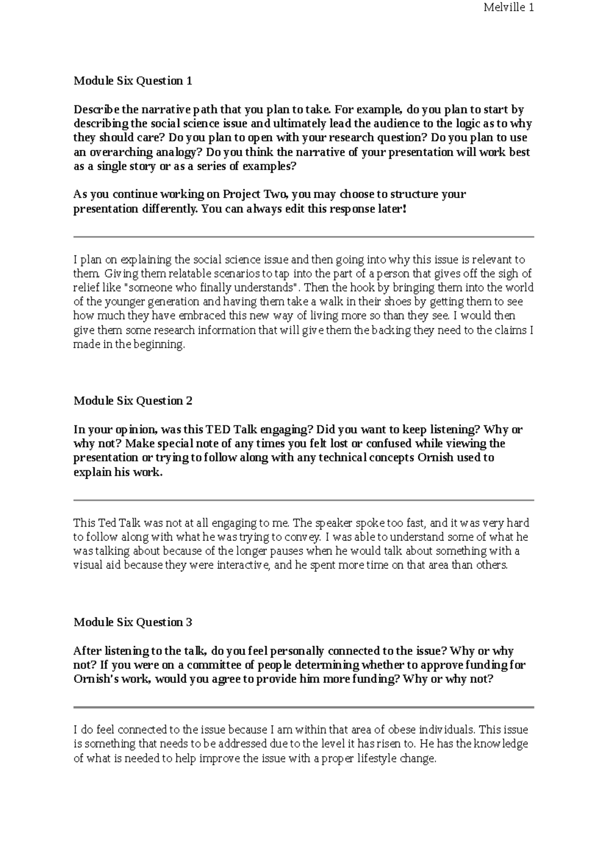 6-2 Short Responses - Melville 1 Module Six Question 1 Describe the ...