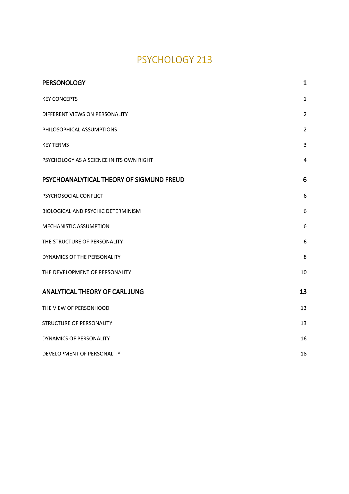 Psychology 213 notes - PERSONOLOGY KEY CONCEPTS DIFFERENT VIEWS ON ...