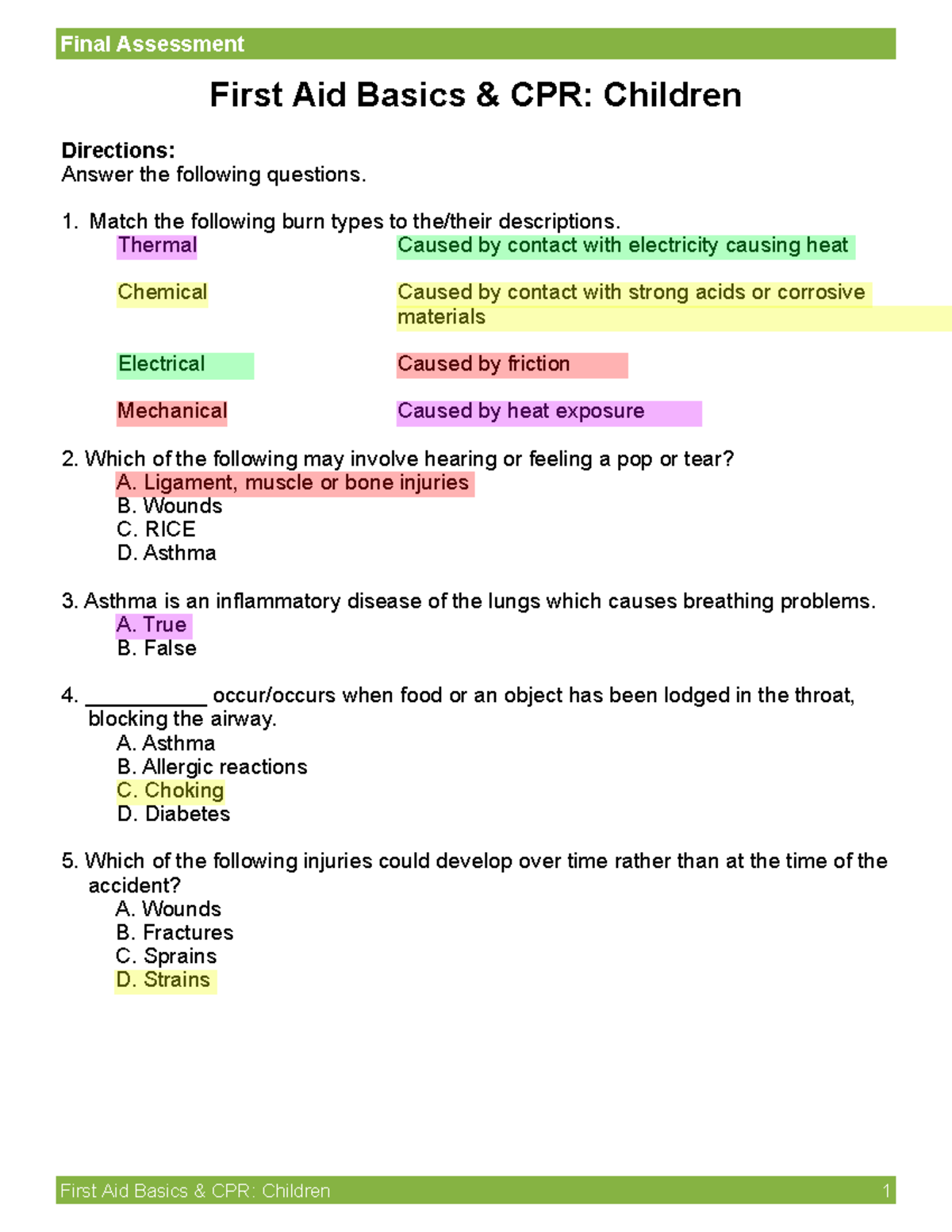 Alexis Garza First Aid Final CFU First Aid Basics & CPR Children